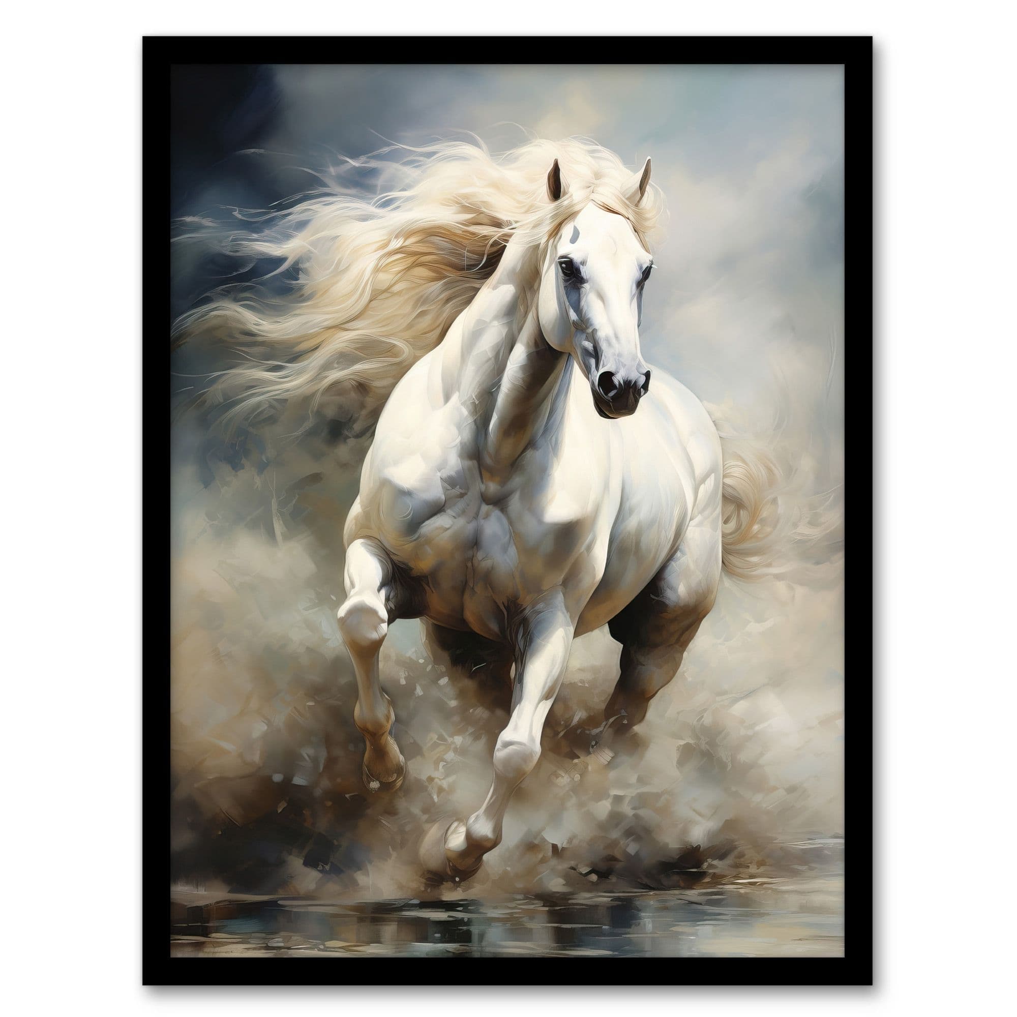 Wild Horse Majestic Mane Oil Painting Artwork Framed Wall Art Print A4