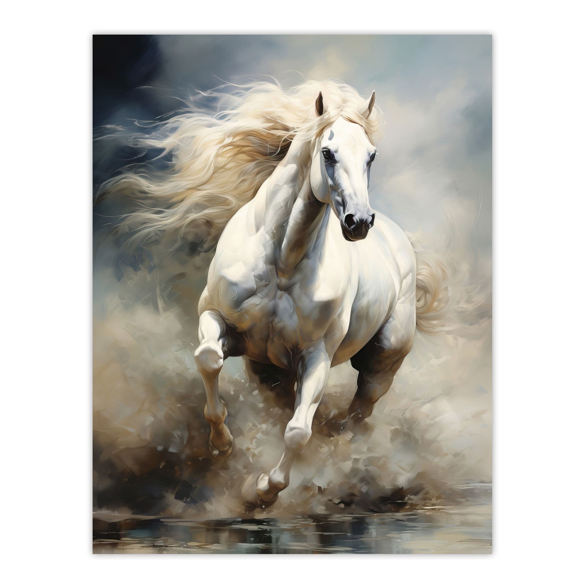 Wild White Horse Majestic Mane Oil Painting Extra Large XL Wall Art Poster Print