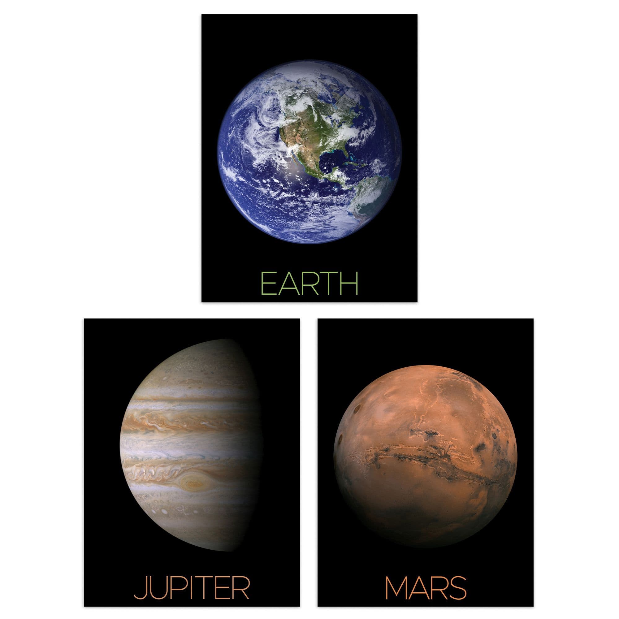 Wall Art Print Pack 3 NASA Our Solar System Images Planets Mars Earth Jupiter Spot Space Exploration Large Poster Set