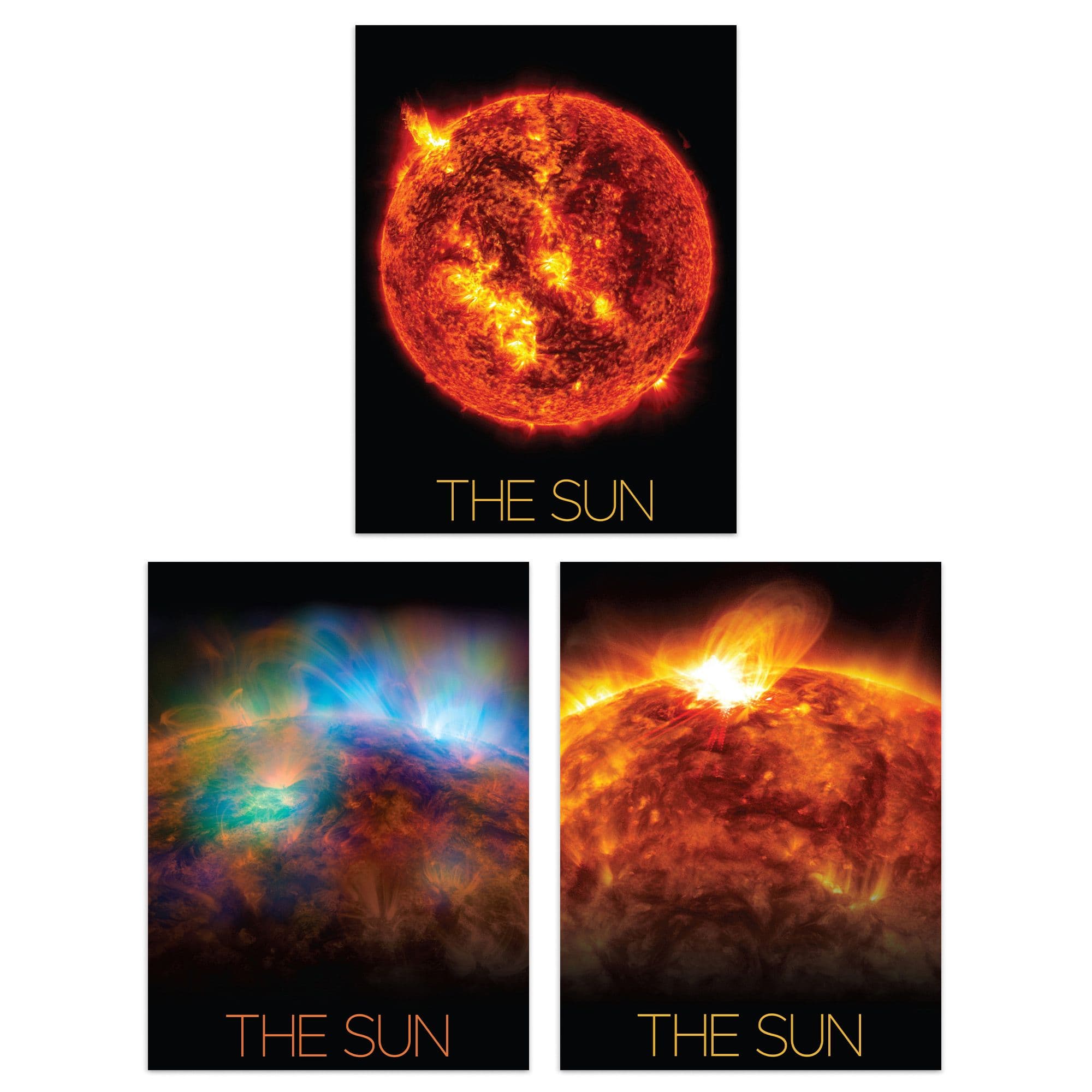 Wall Art Print Pack of 3 NASA Our Solar System The Sun Star Solar Flares and X-Ray Image Large Poster Set