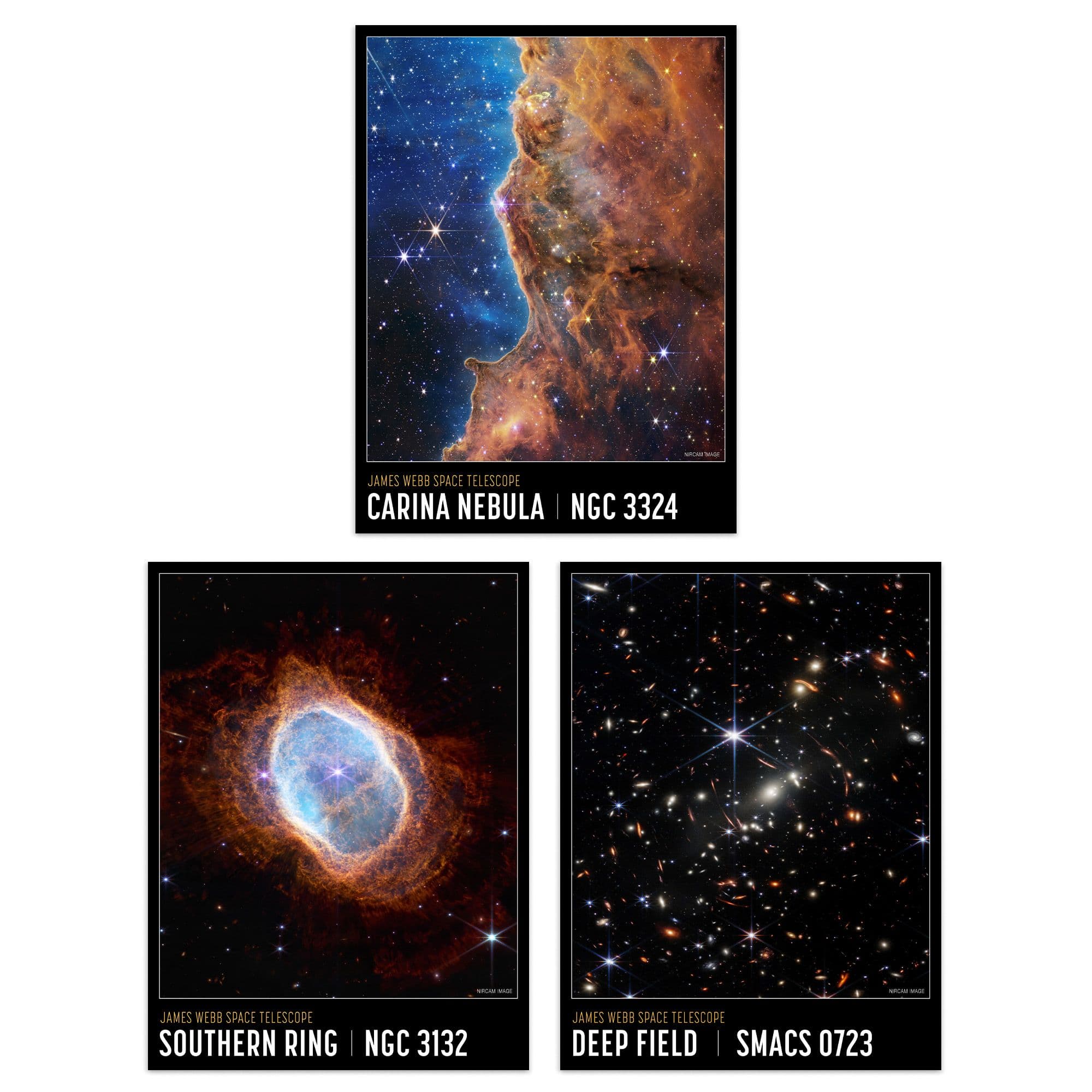 Wall Art Print Pack 3 NASA James Webb Images Cosmic Cliffs Carina Nebula Southern Ring Nebula Deep Field Large Poster Set