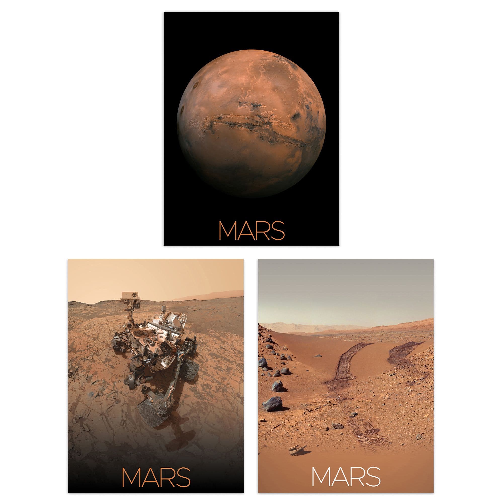 Wall Art Print Pack of 3 NASA Our Solar System Planet Mars Images Curiosity Rover Red Planet Surface Exploration Large Poster Set