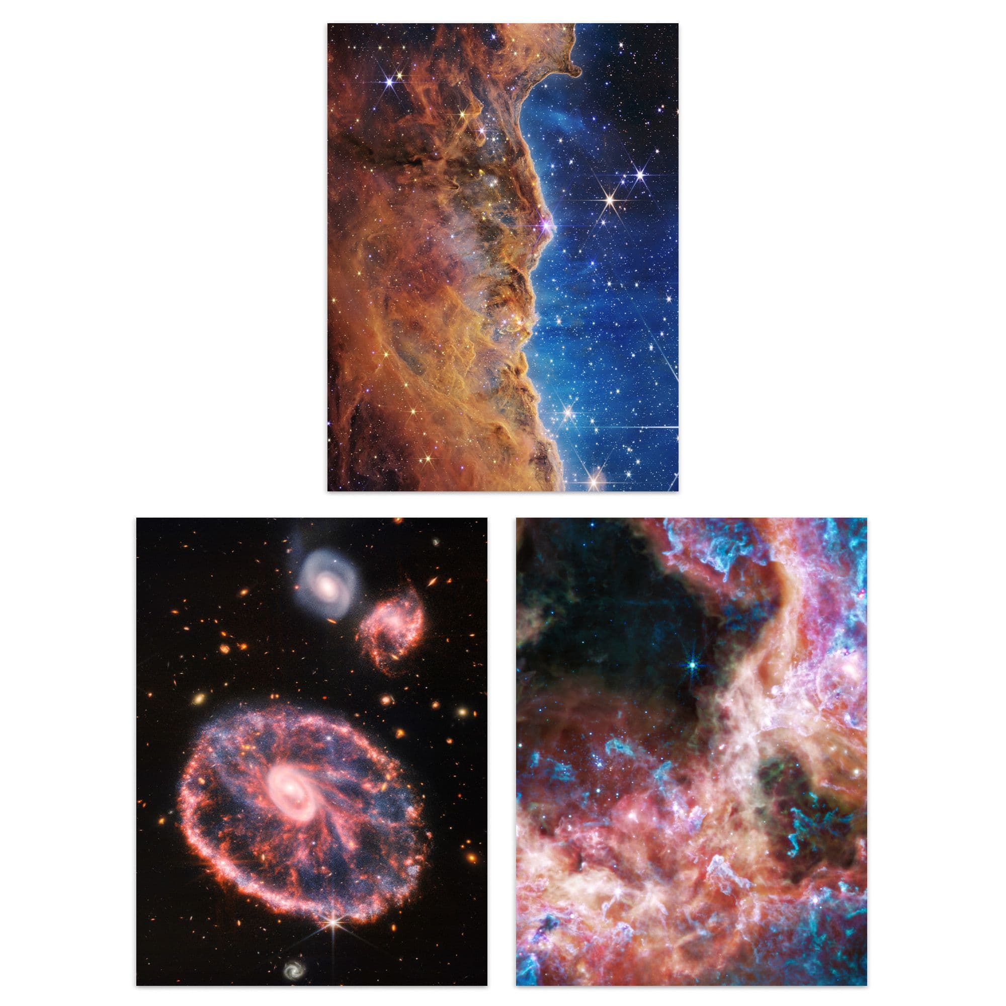 Wall Art Print Pack of 3 NASA James Webb Images Cosmic Cliffs Carina Nebula Cartwheel Galaxy Cosmic Tarantula Large Poster Set
