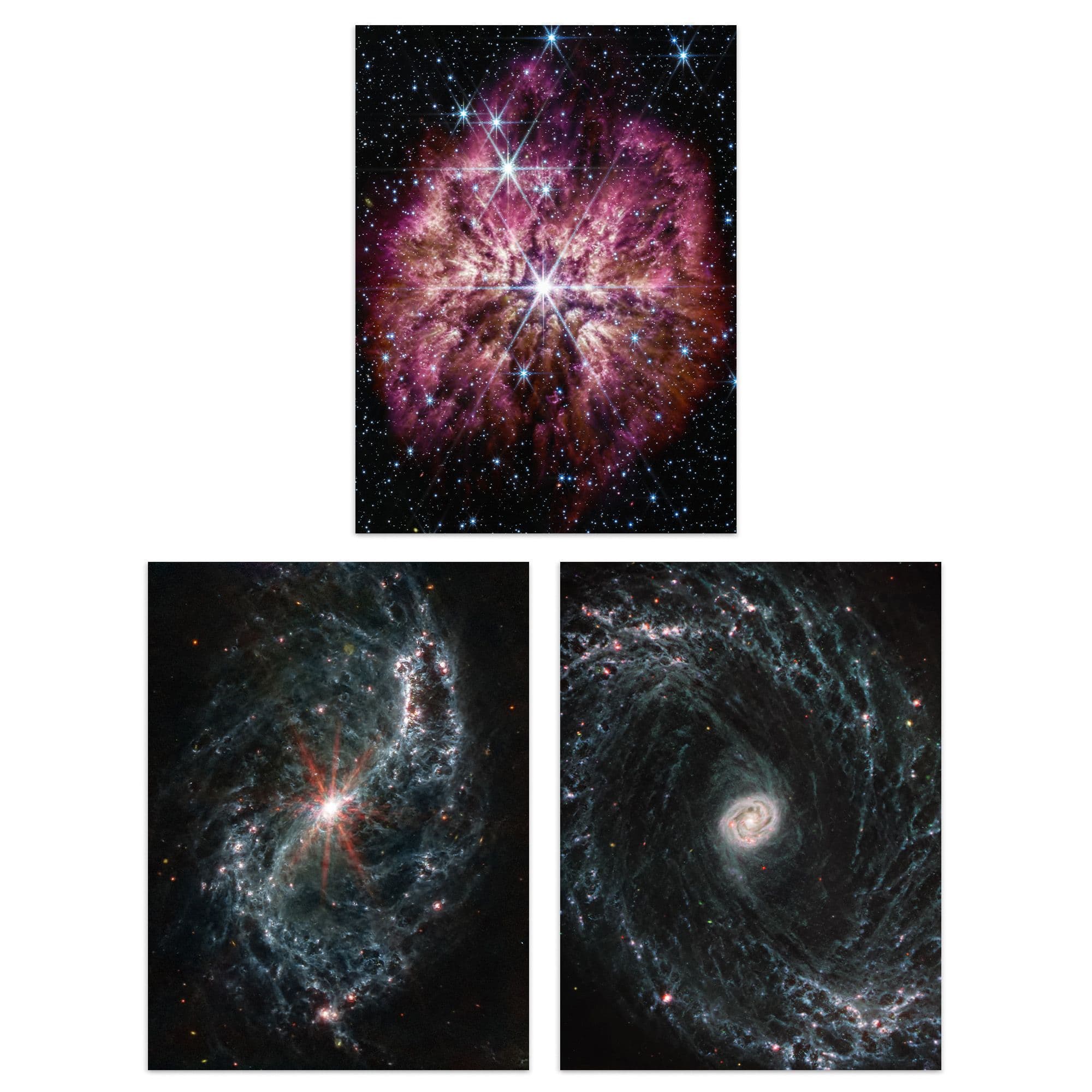 Wall Art Print Pack 3 NASA James Webb Images Prelude to Supernova Gas Dust Galaxies NGC 7496 NGC 1433 Large Poster Set