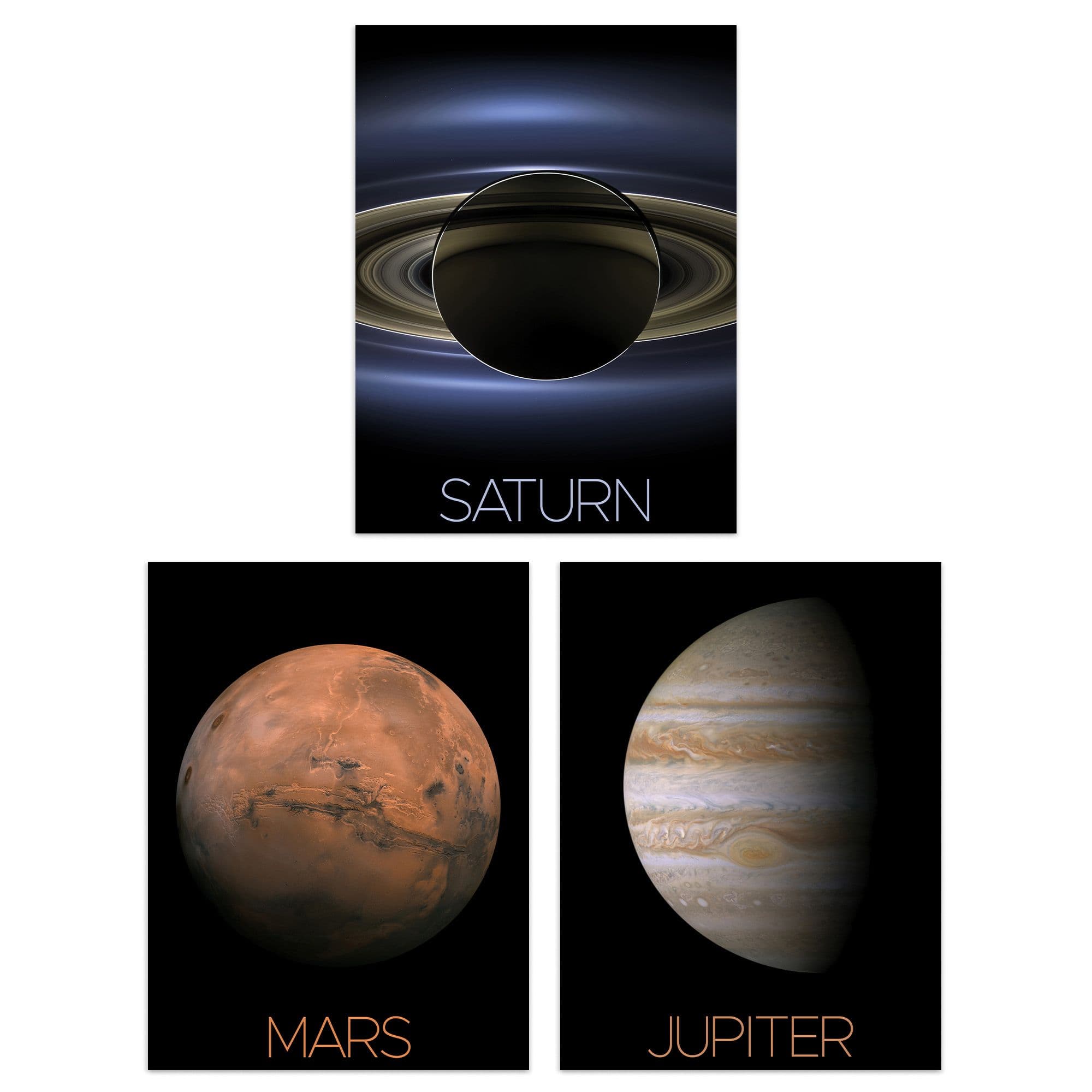 Wall Art Print Pack 3 NASA Our Solar System Planets Mars Jupiter Saturn Images Rings Spot Space Exploration Large Poster Set