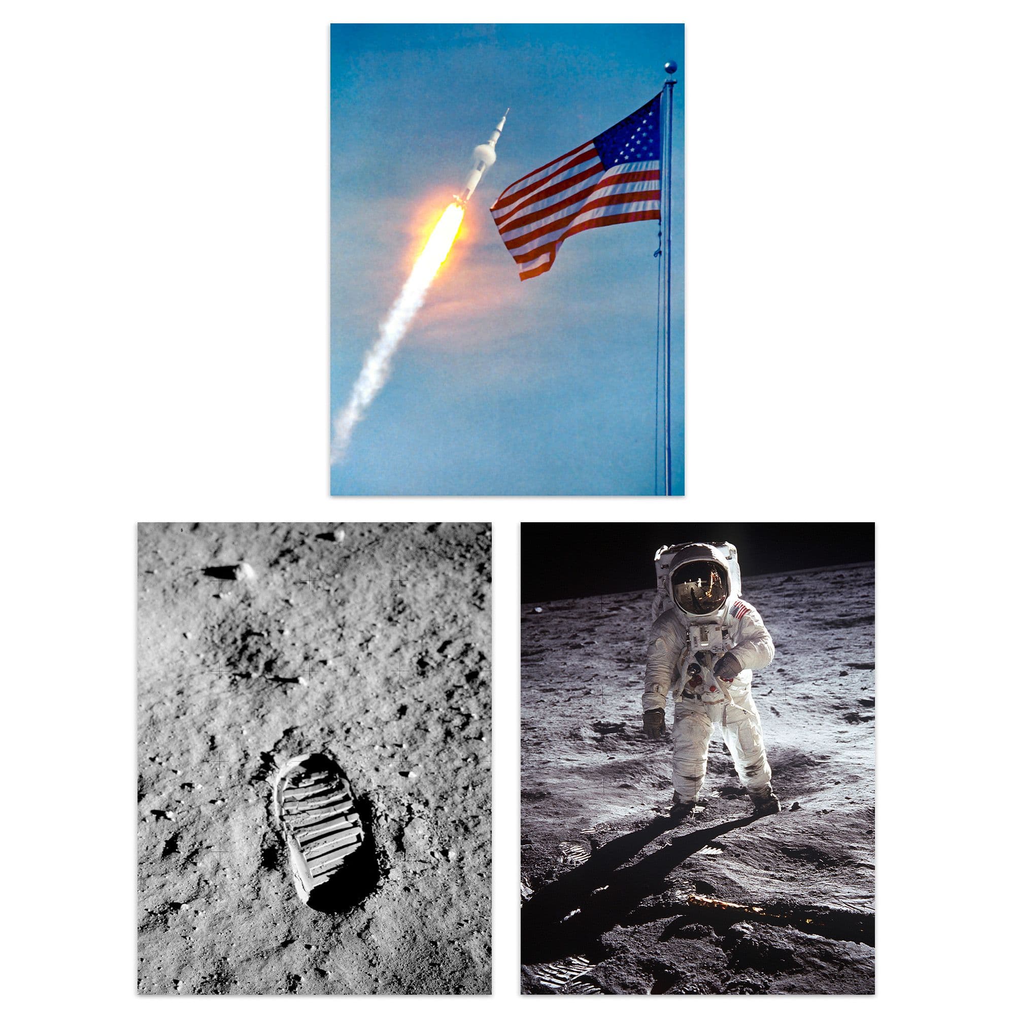 Wall Art Print Pack of 3 NASA Spaceship Apollo 11 Mission Moon Landing Astronaut Aldrin Armstrong Boot Large Poster Set