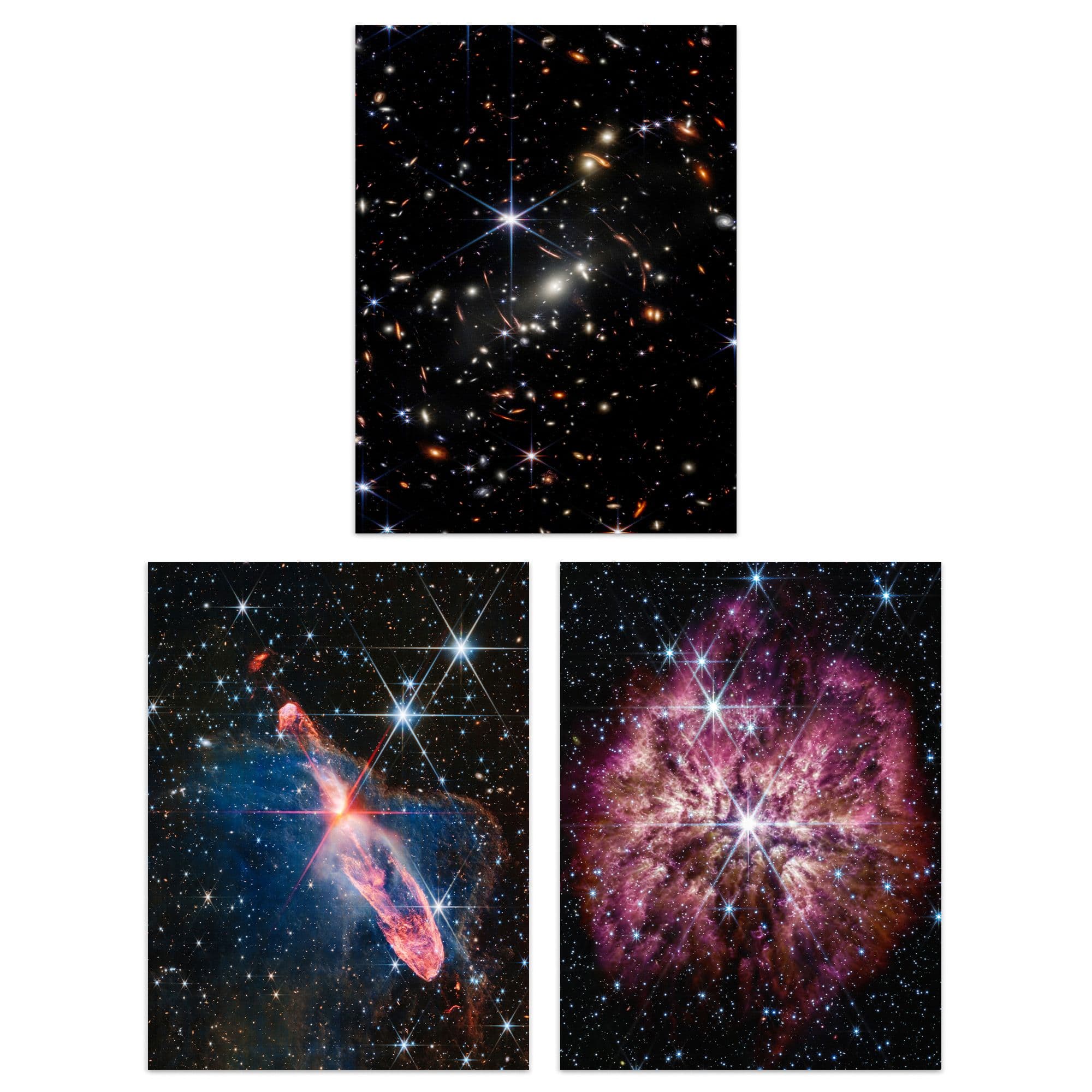 Wall Art Print Pack of 3 NASA James Webb Deep Field Image Galaxies Prelude to Supernova Actively Forming Stars Large Poster Set