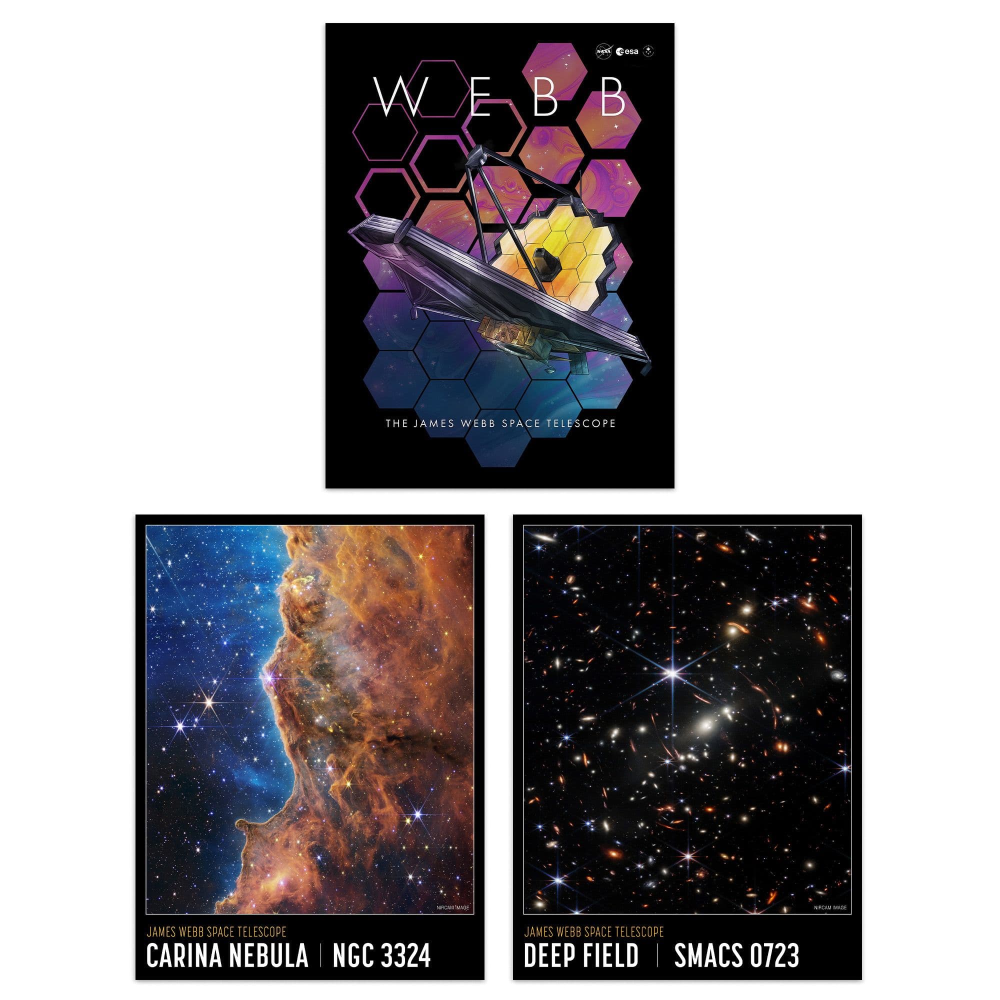 Wall Art Print Pack of 3 NASA James Webb Exoplanet Travel Carina Nebula Cosmic Cliffs Deep Field Images Large Poster Set