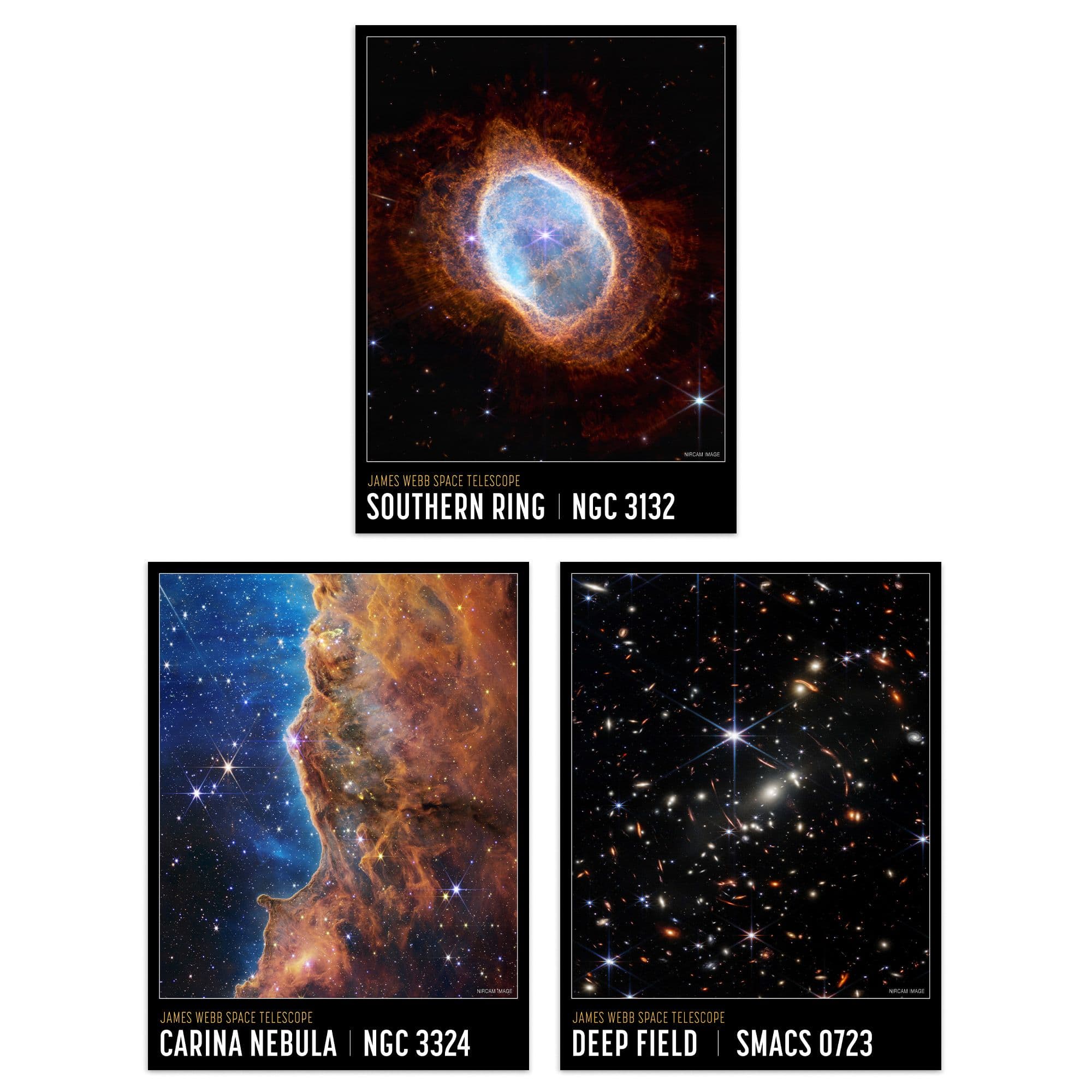 Wall Art Print Pack 3 NASA James Webb Southern Ring Carina Nebula Cosmic Cliffs Deep Field Images Large Poster Set