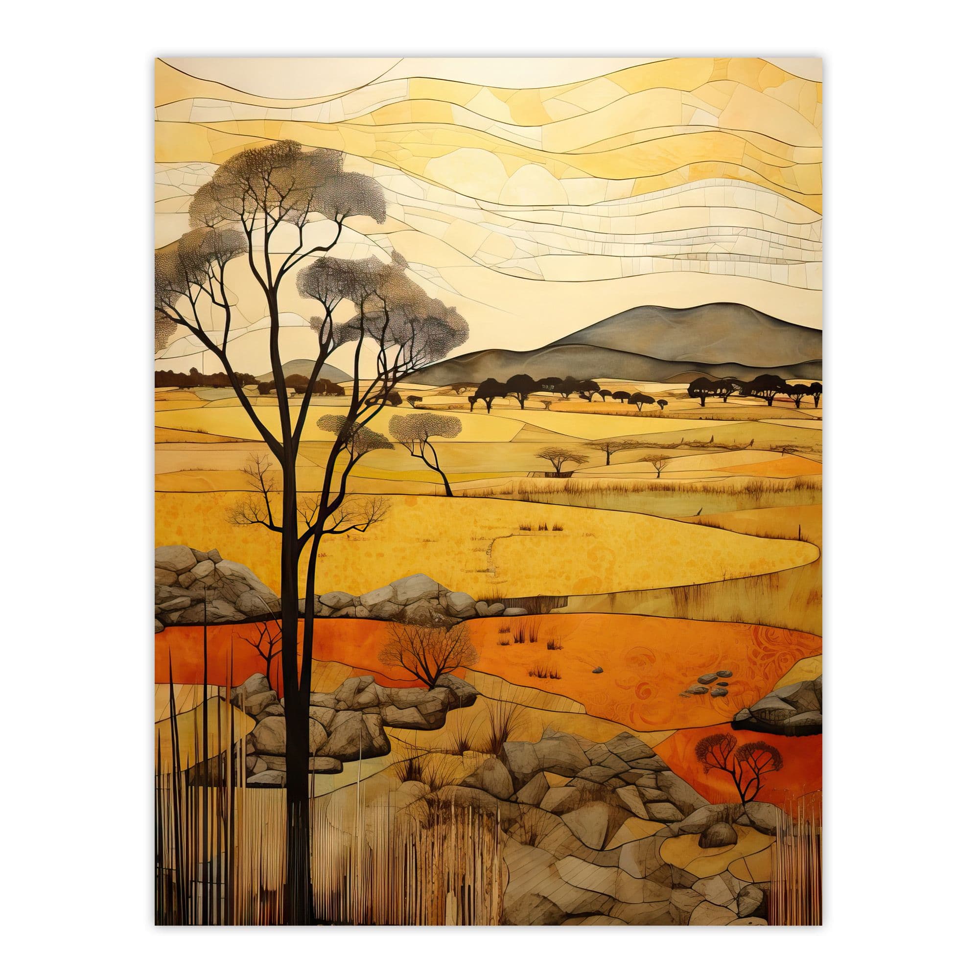 African Savannah Artwork Orange Ochre Tropical Grassland Summer Large Wall Unframed Art Poster Print Thick Paper 18X24 Inch
