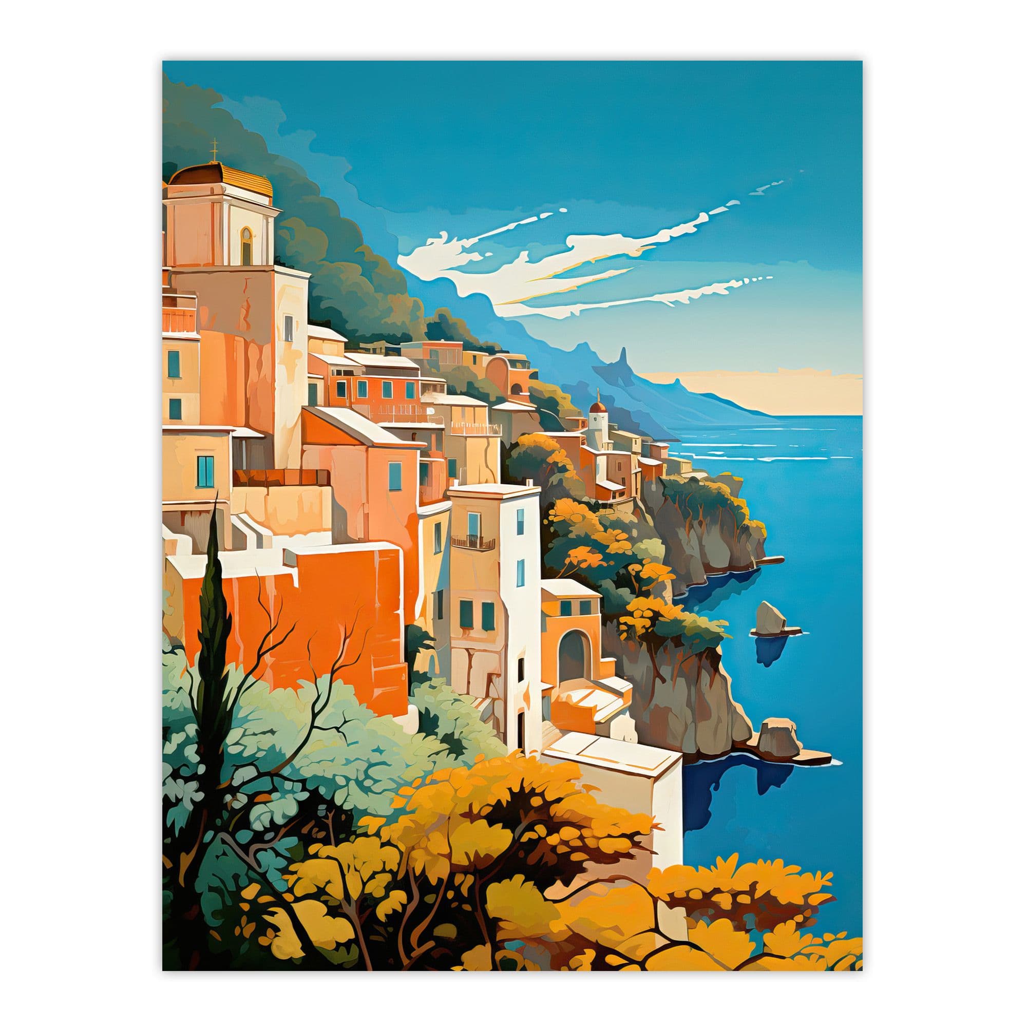 Amalfi Coast Artwork Italy Cliffside Villages Overlooking Azure Mediterranean Sea Large Wall Unframed Art Poster Print Thick Paper 18X24 Inch