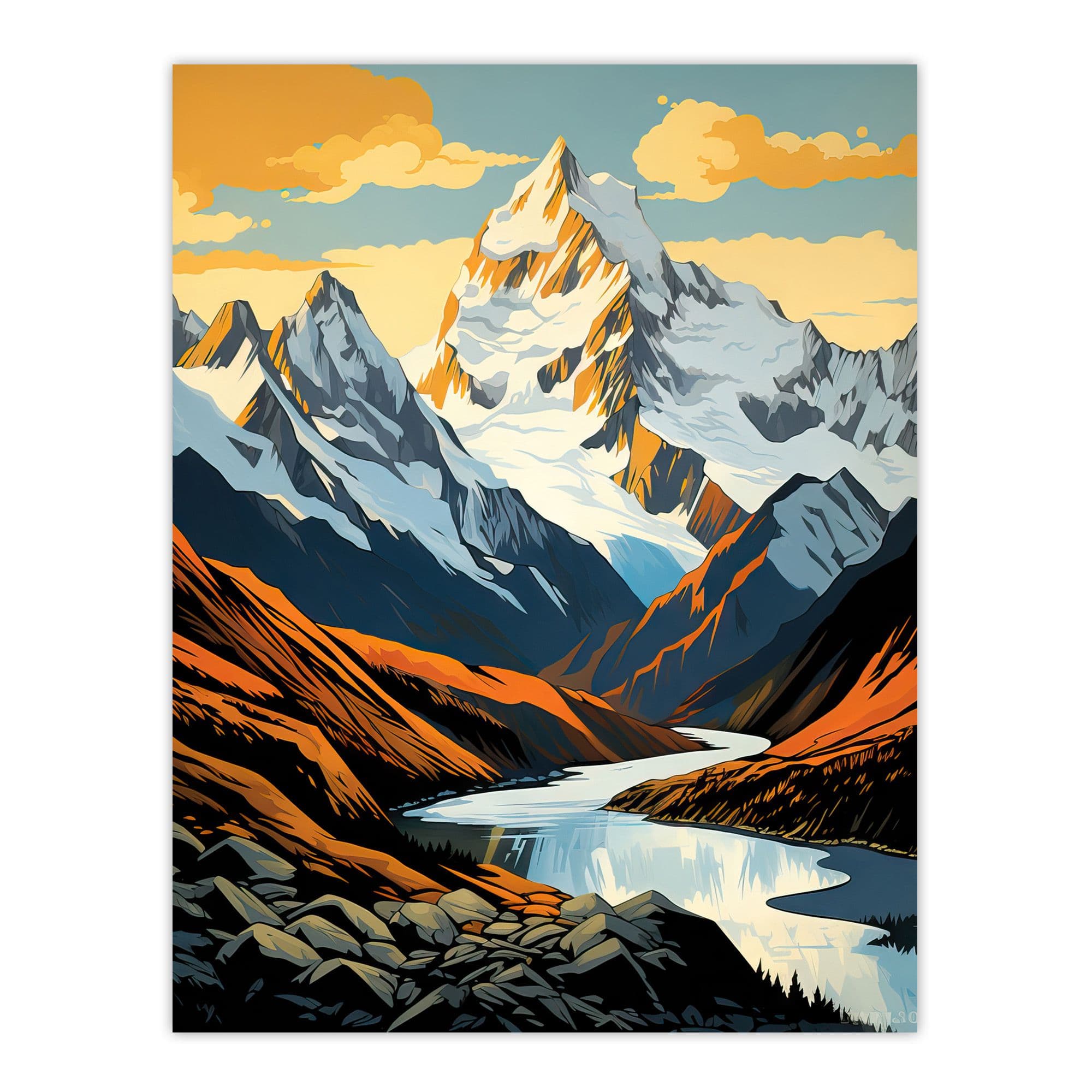Aoraki Mount Cook Artwork National Park Zealand Snow Peaked Mountain Cloud Piercer Large Wall Unframed Art Poster Print Thick Paper 18X24 Inch