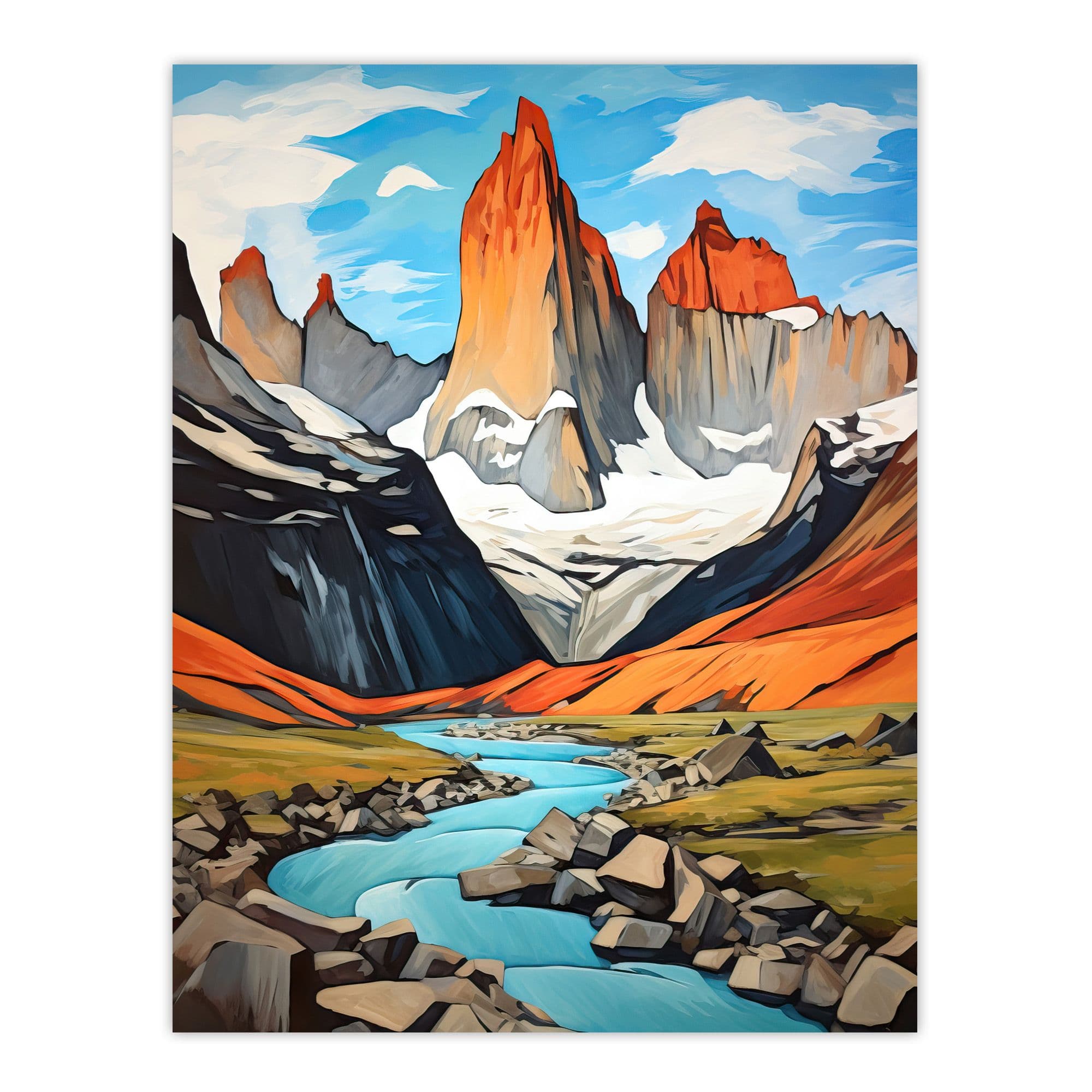 Italian Dolomites Oil Painting River Leading To Majestic Mountain Range Italy Large Wall Unframed Art Poster Print Thick Paper 18X24 Inch