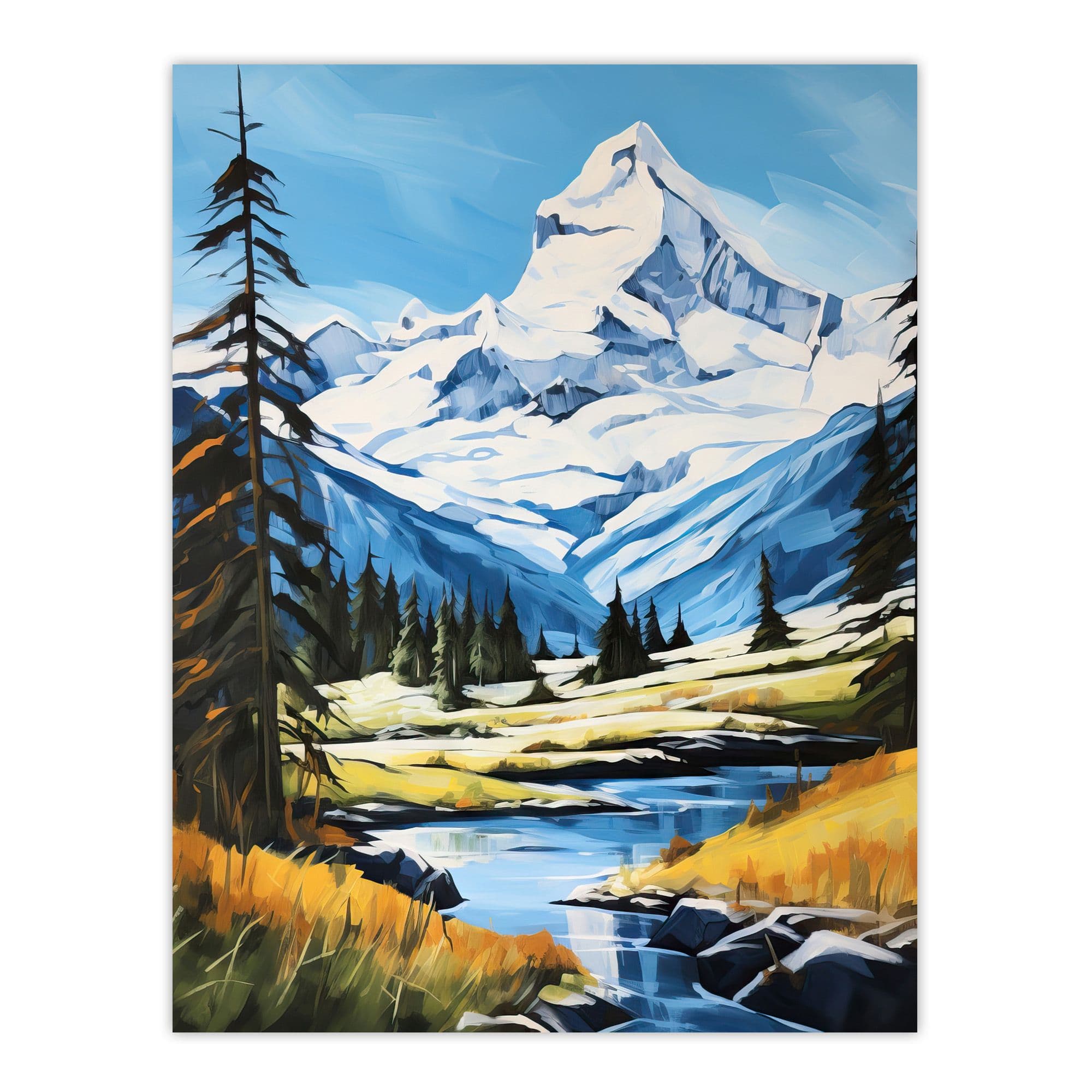 Swiss Alps Oil Painting Switzerland Snow Capped Peaks And River In Idyllic Alpine Meadow Large Wall Unframed Art Poster Print Thick Paper 18X24 Inch
