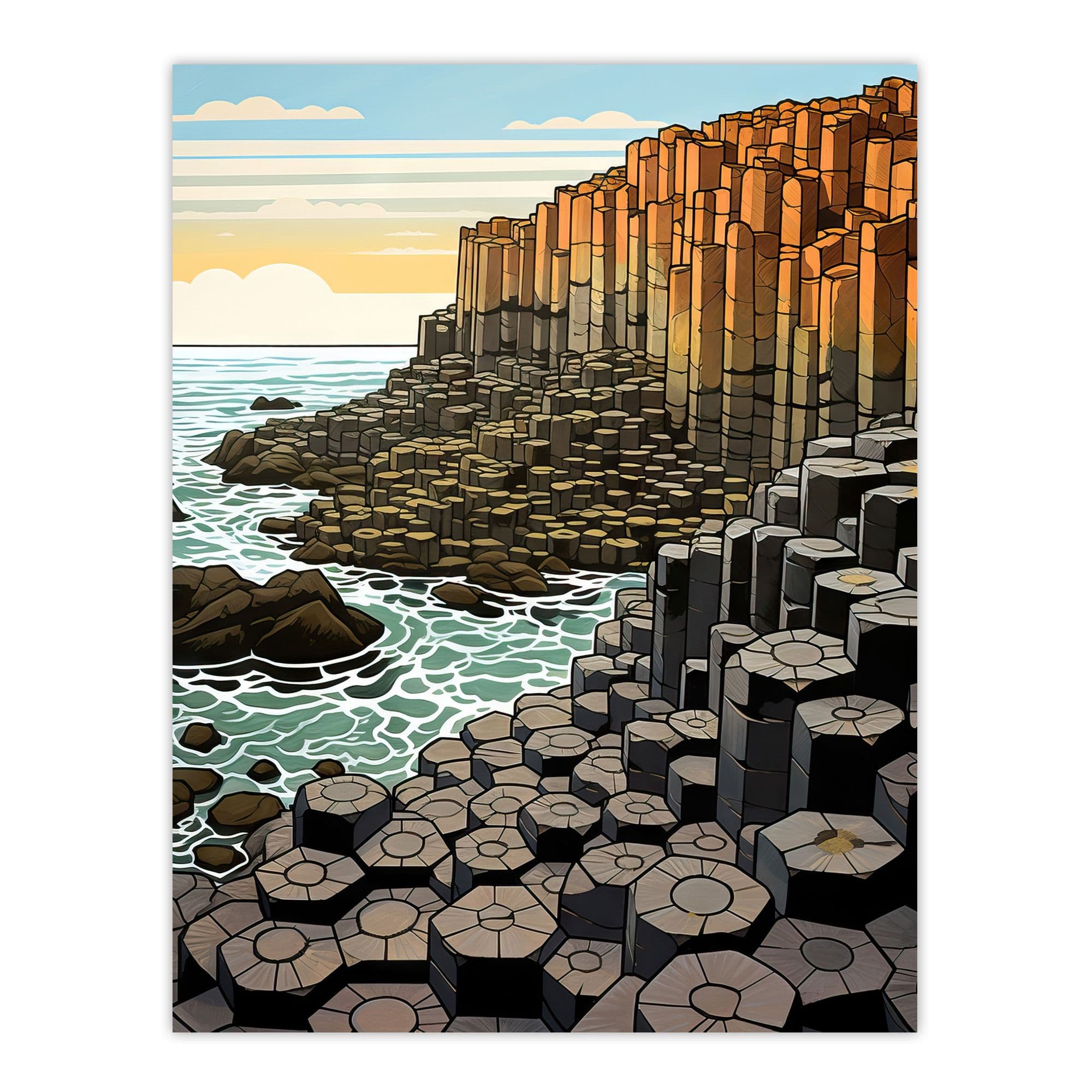 Giants Causeway Artwork Ireland Coastal Cliffs Volcanic Formation Irish Sea Large Wall Unframed Art Poster Print Thick Paper 18X24 Inch