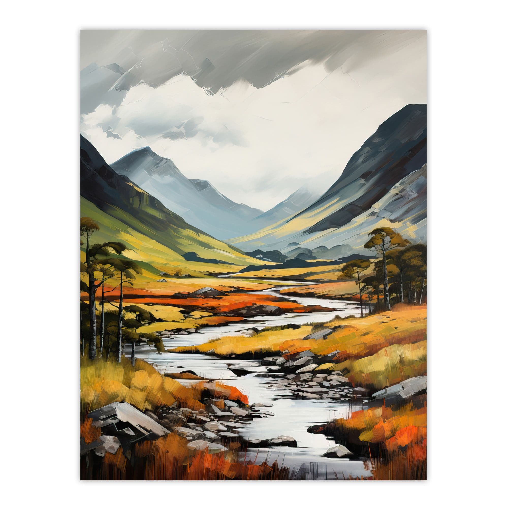 Glencoe Valley Oil Painting Scotland Majestic Mountain Range And River Coe Large Wall Unframed Art Poster Print Thick Paper 18X24 Inch