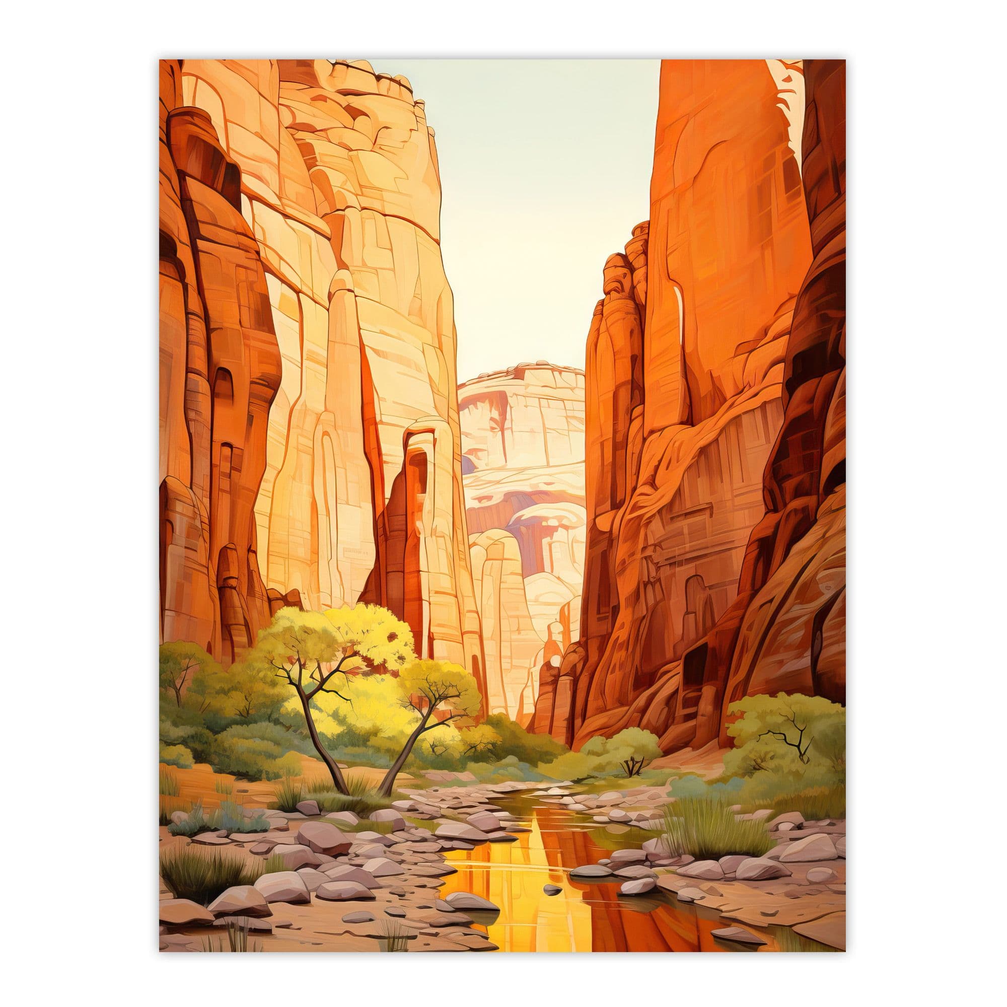 Zion National Park Canyon Artwork Amber Orange Green Bright Sunlit Narrows Gorge Large Wall Unframed Art Poster Print Thick Paper 18X24 Inch