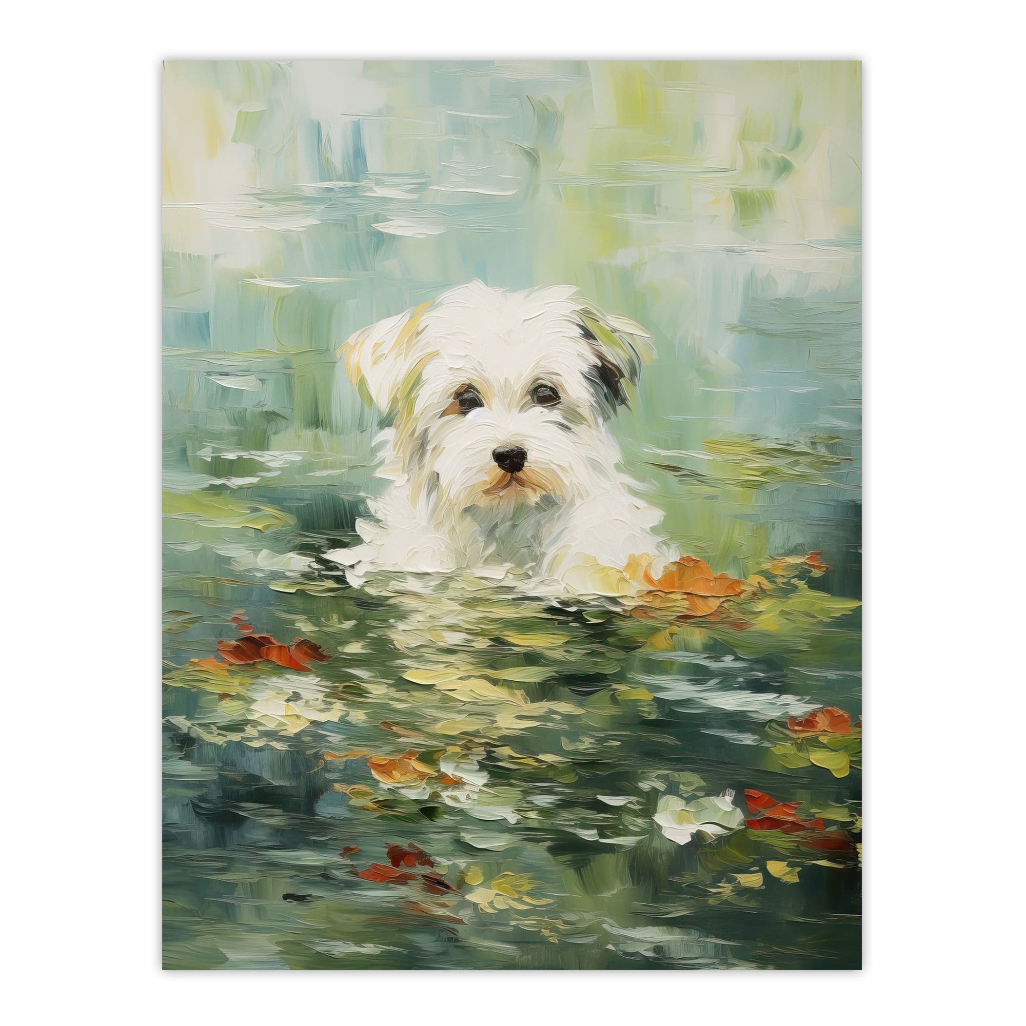 Havanese Dog And Water Lilies Claude Monet Style Oil Painting Large Wall Unframed Art Poster Print Thick Paper 18X24 Inch