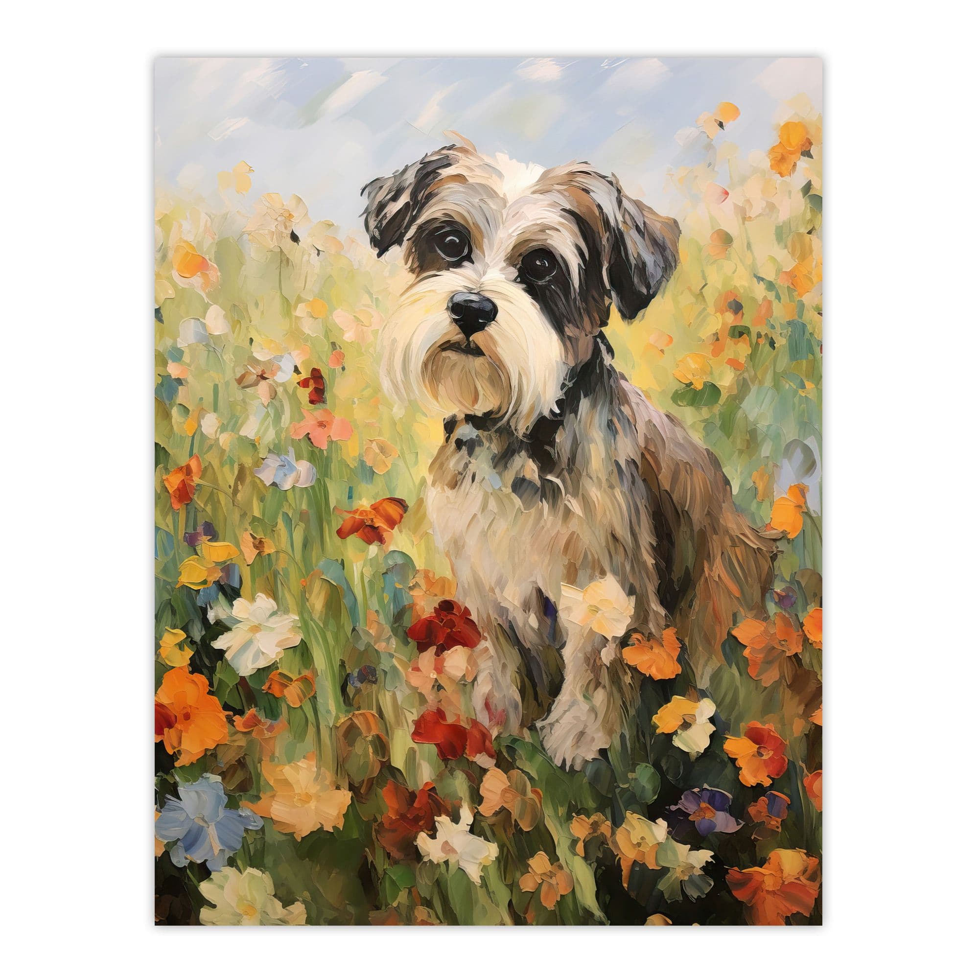 Shih Tzu Wildflower Field Claude Monet Style Dog Oil Painting Large Wall Unframed Art Poster Print Thick Paper 18X24 Inch