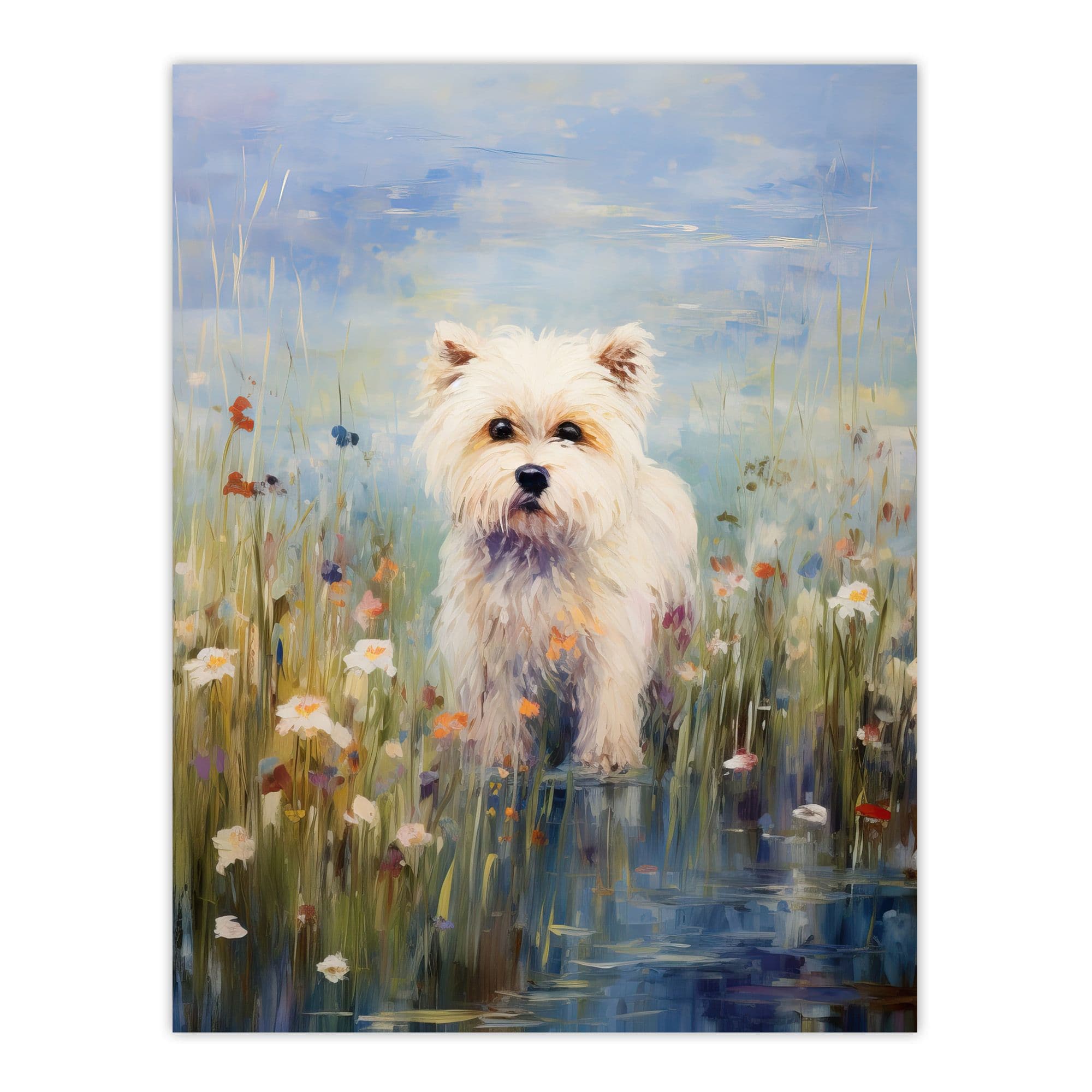 West Highland Terrier Claude Monet Style Dog Oil Painting Pastel Portrait Large Wall Unframed Art Poster Print Thick Paper 18X24 Inch