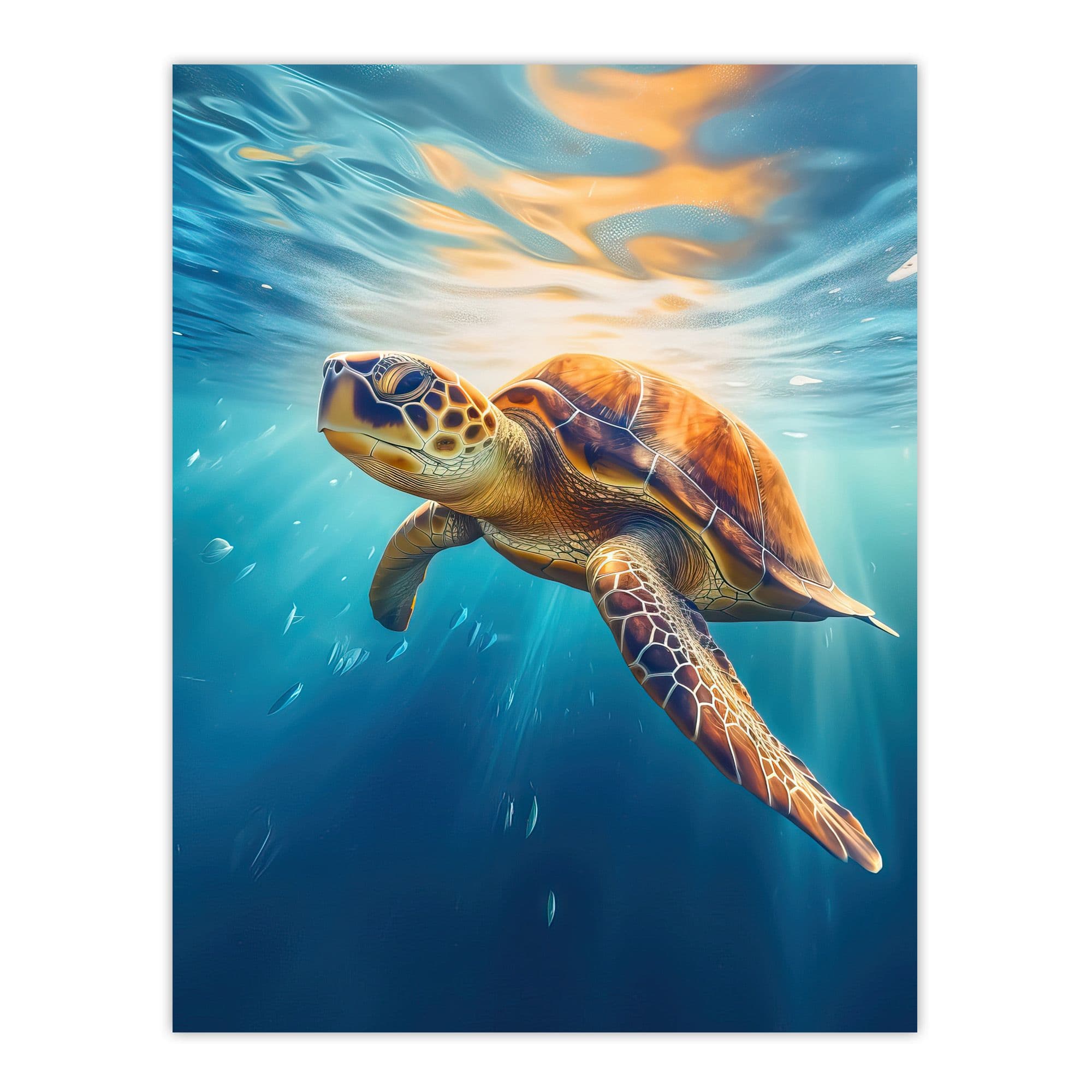 Sea Turtle Barbados Marine Swimming Blue Clear Water Large Wall Unframed Art Poster Print Thick Paper 18X24 Inch