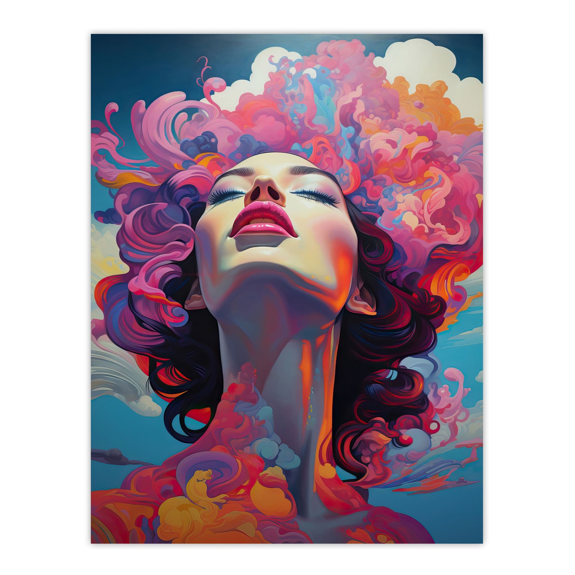 Portrait Of Sun Worship Semi Abstract Woman Purple Clouds Hair Large Wall Unframed Art Poster Print Thick Paper 18X24 Inch