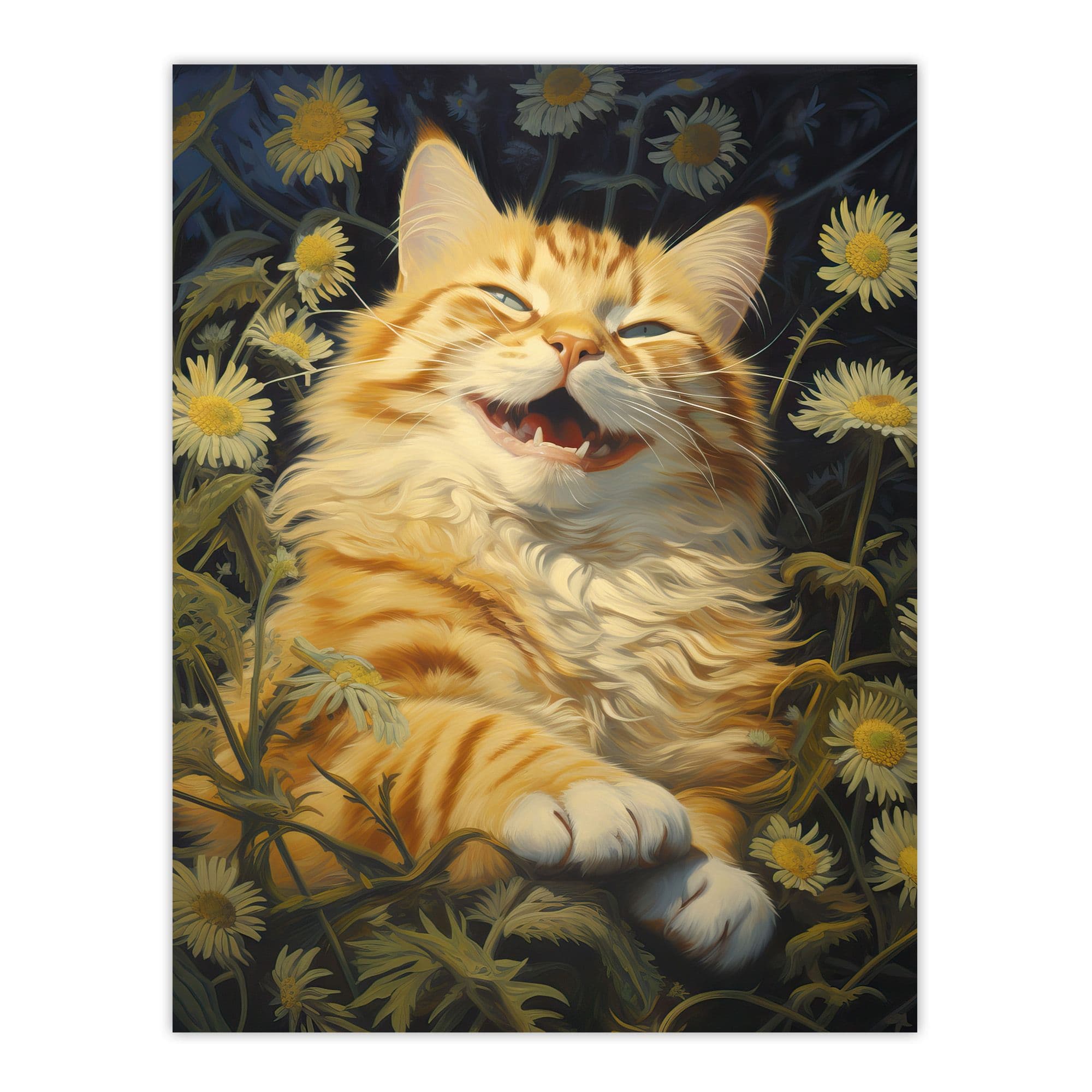 Contented Grinning Ginger Cat Wildflower Meadow Oil Painting Large Wall Unframed Art Poster Print Thick Paper 18X24 Inch