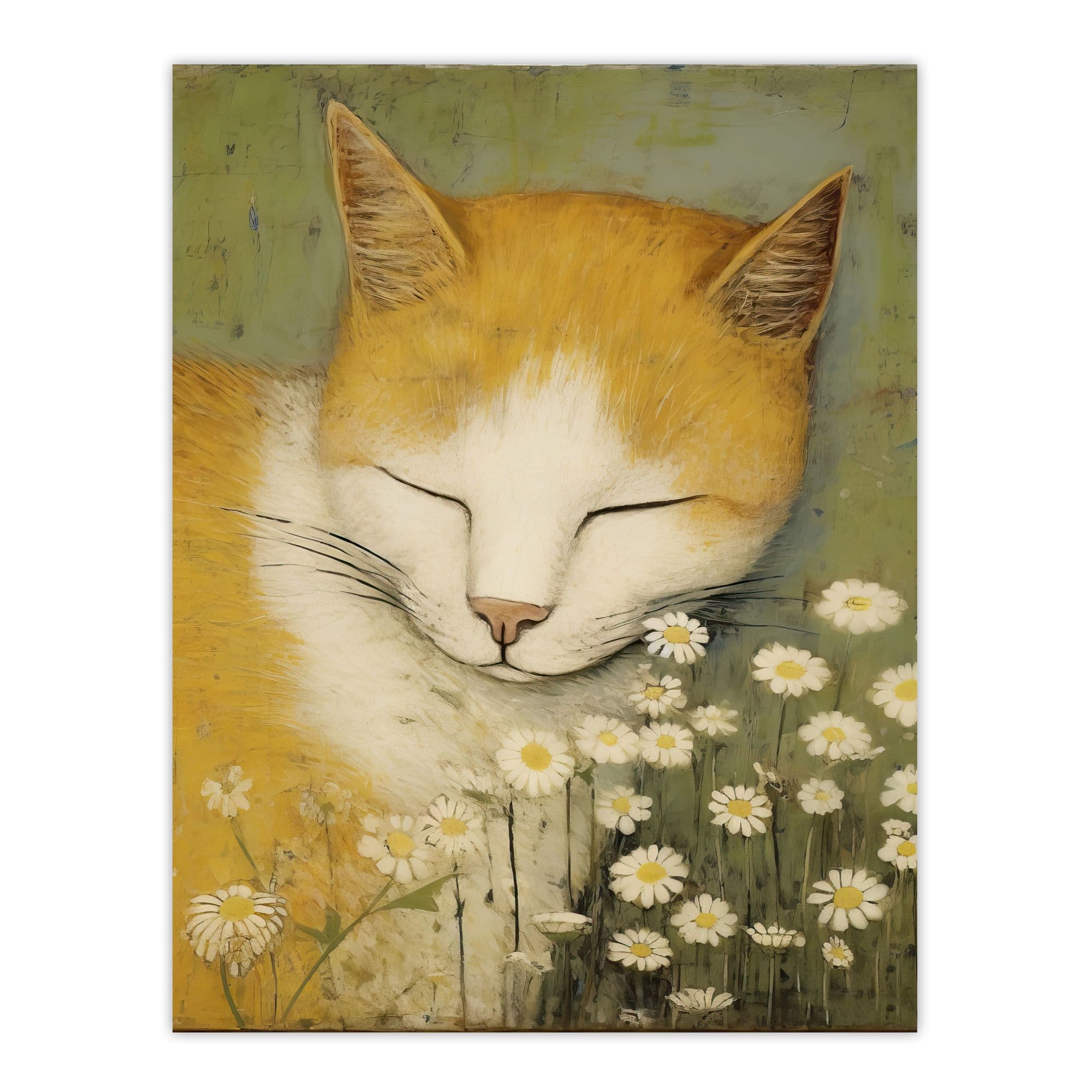 Sleeping With The Daisies Artwork By Gillian Keenan Cat Sleeping In Wildflower Meadow Pastel Colour Oil Painting Large Wall Unframed Art Poster Print