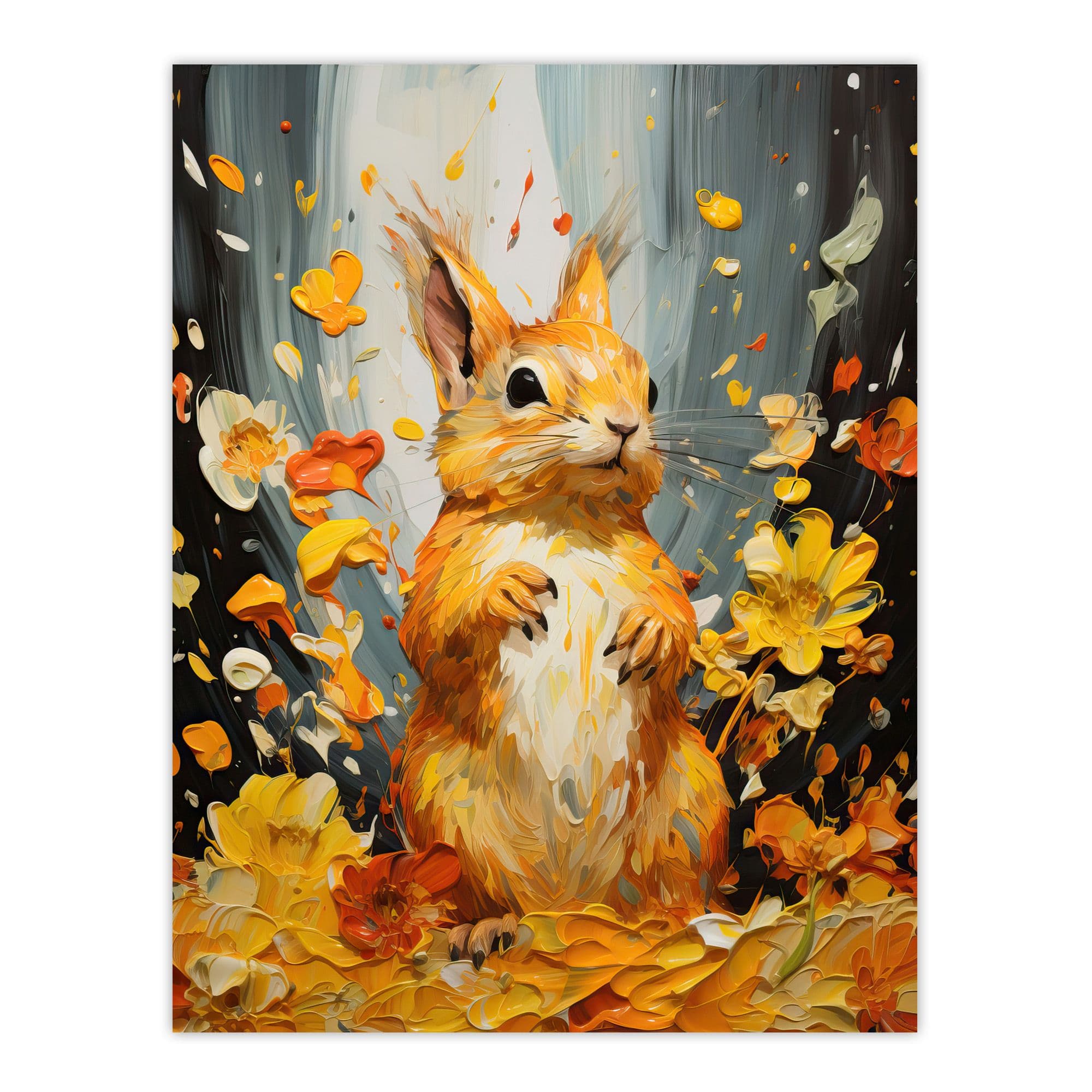 Autumn Again Squirrel Amber Leaves Orange Heavy Oil Painting Large Wall Unframed Art Poster Print Thick Paper 18X24 Inch