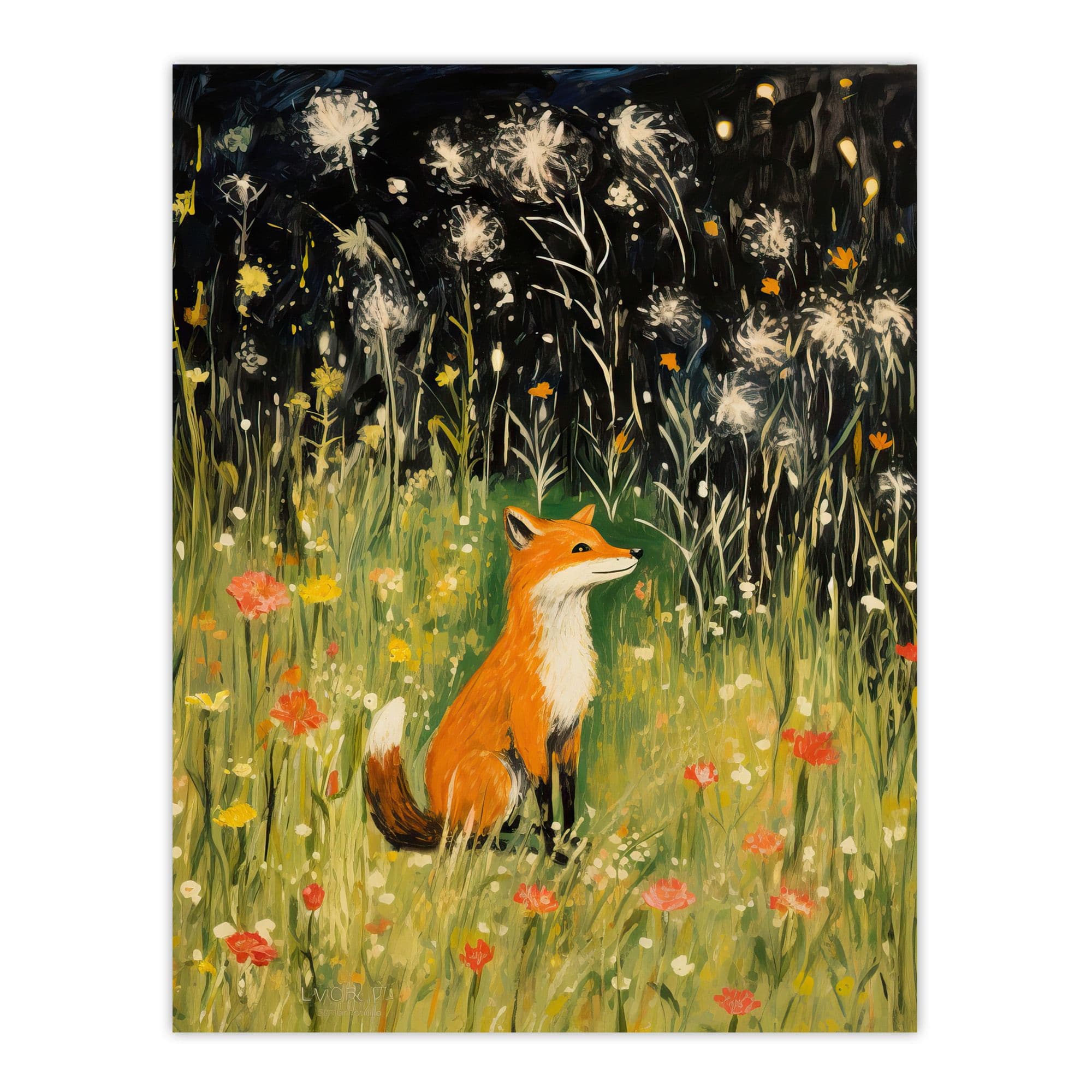 Fox Wildflower Meadow Acrylic Painting Spring Evening Among Flowers Large Wall Unframed Art Poster Print Thick Paper 18X24 Inch