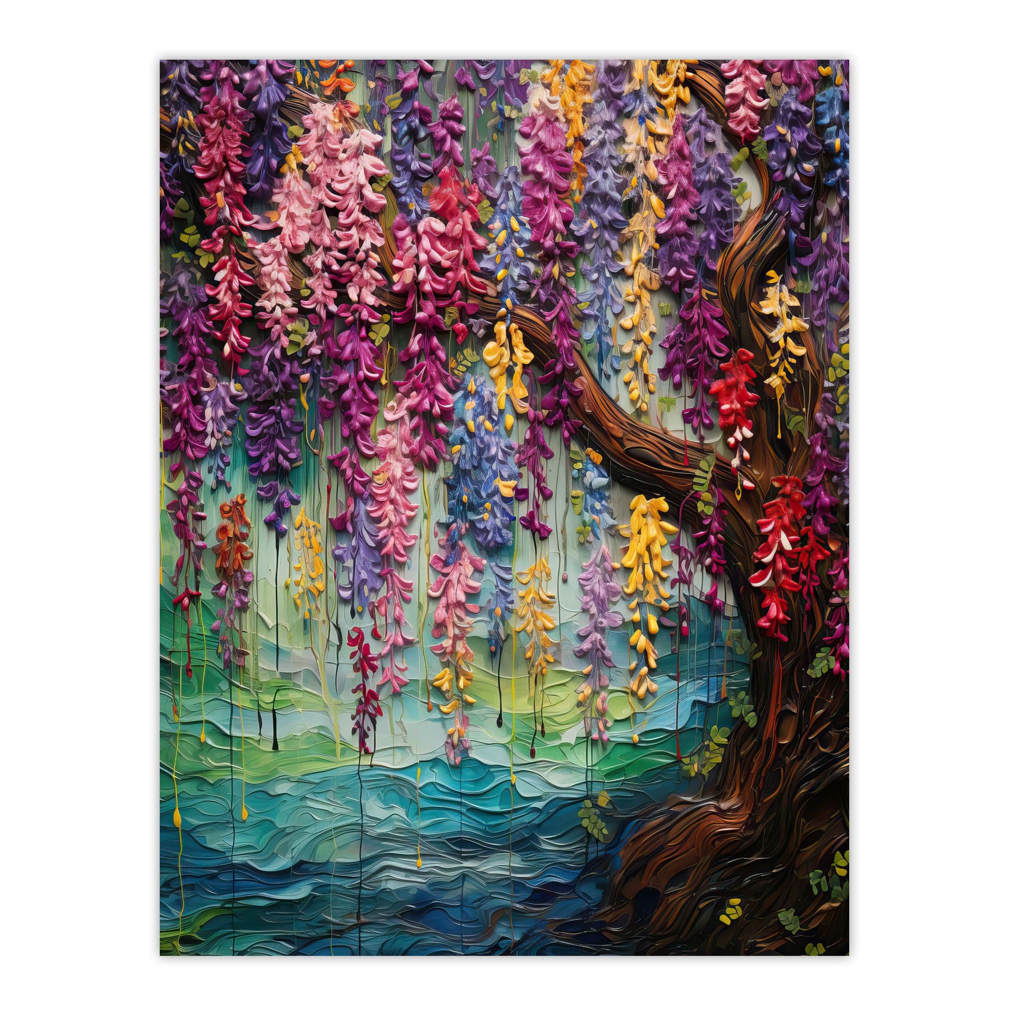 Colourful Cascading Wisteria Over Riverbank Heavy Oil Painting Large Wall Unframed Art Poster Print Thick Paper 18X24 Inch