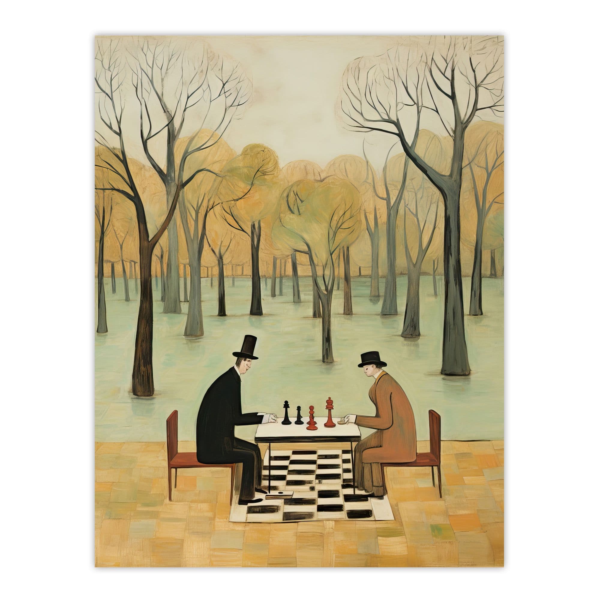 Chess Park Whimsical Chess Game Pastel Artwork Large Wall Unframed Art Poster Print Thick Paper 18X24 Inch