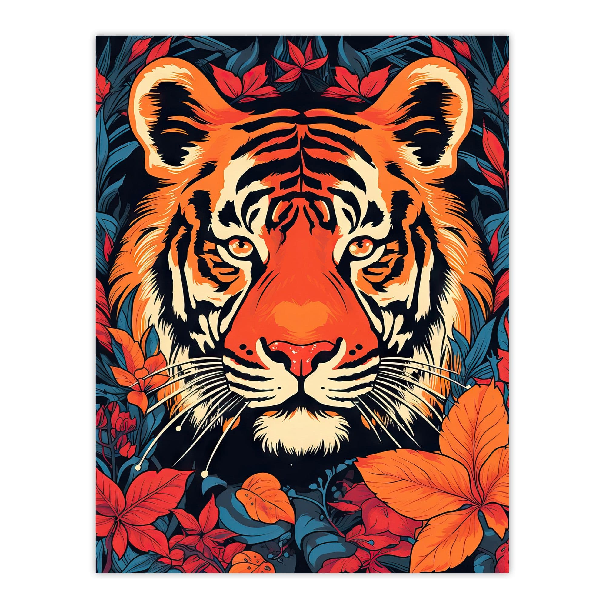 Tangerine Tiger Artwork Bold Bright Amber Orange On Teal Large Wall Unframed Art Poster Print Thick Paper 18X24 Inch