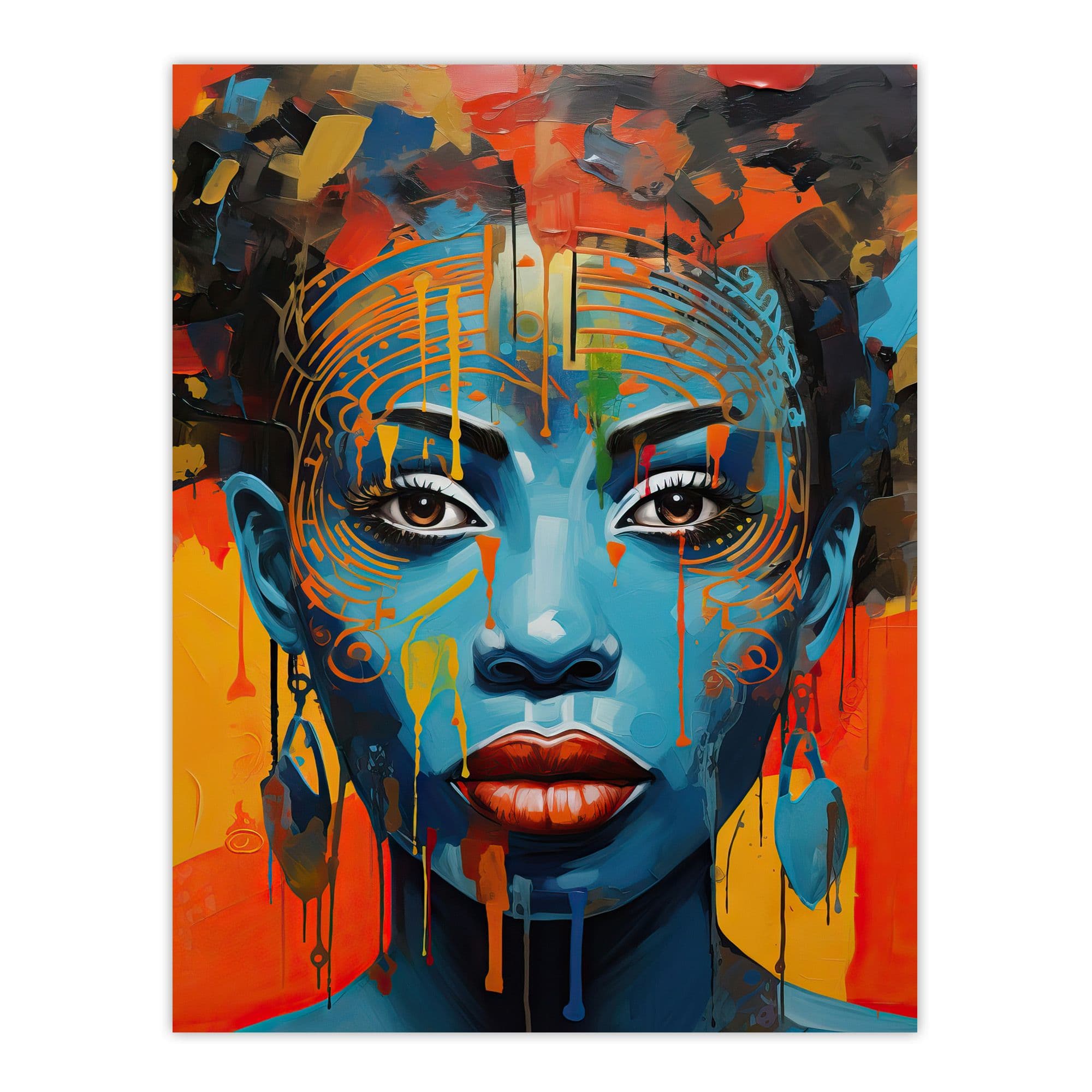 Contemporary African Woman Palette Knife Painting Artwork Portrait Large Wall Unframed Art Poster Print Thick Paper 18X24 Inch