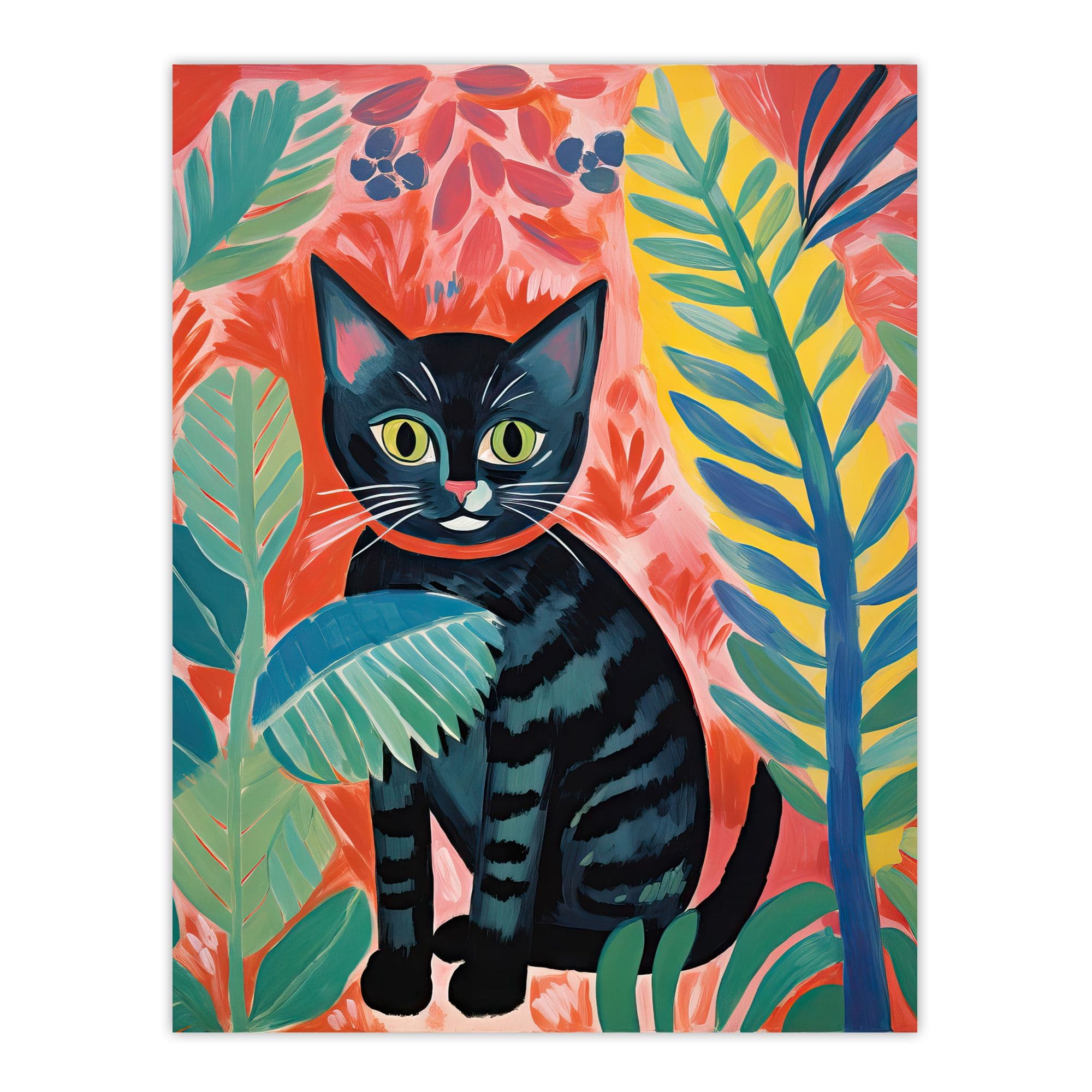 Henri Matisse Style Black Cat In The Jungle Acrylic Painting Large Wall Unframed Art Poster Print Thick Paper 18X24 Inch