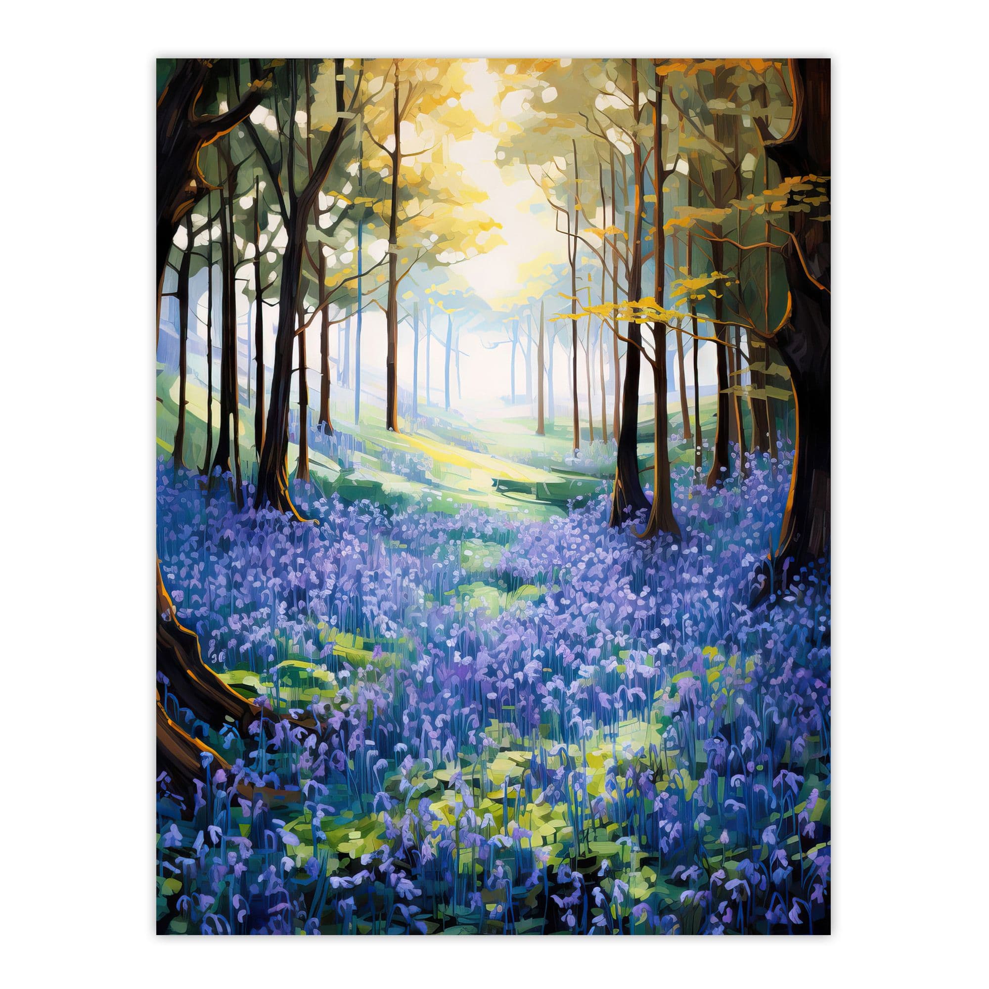 Bluebell Wood Spring Flower Woodland Scene Oil Painting Forest Landscape Large Wall Unframed Art Poster Print Thick Paper 18X24 Inch