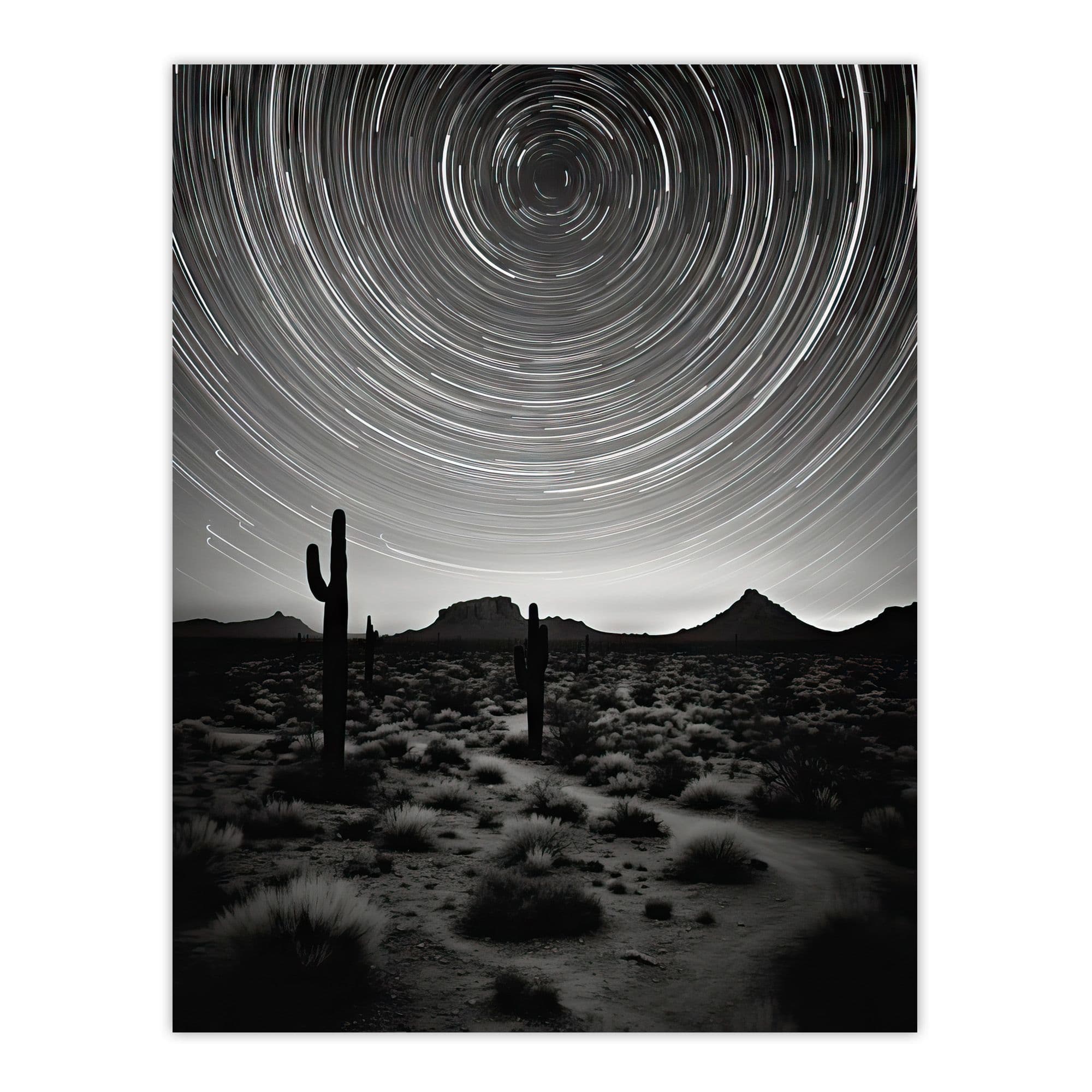 The Milky Way Time Lapse Star Trails Stars Tracing Their Journey Across Black White Cactus Large Wall Unframed Art Poster Print Thick Paper 18X24 Inch
