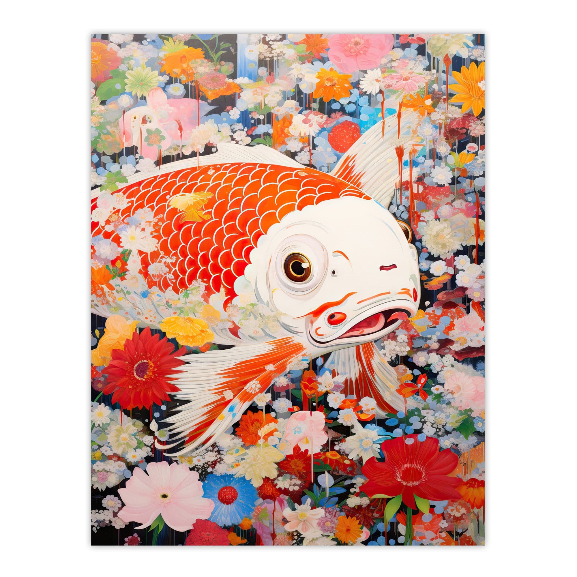 A Fish Out Of Water Superflat Japan Koi Carp Floral Modern Artwork Large Wall Unframed Art Poster Print Thick Paper 18X24 Inch