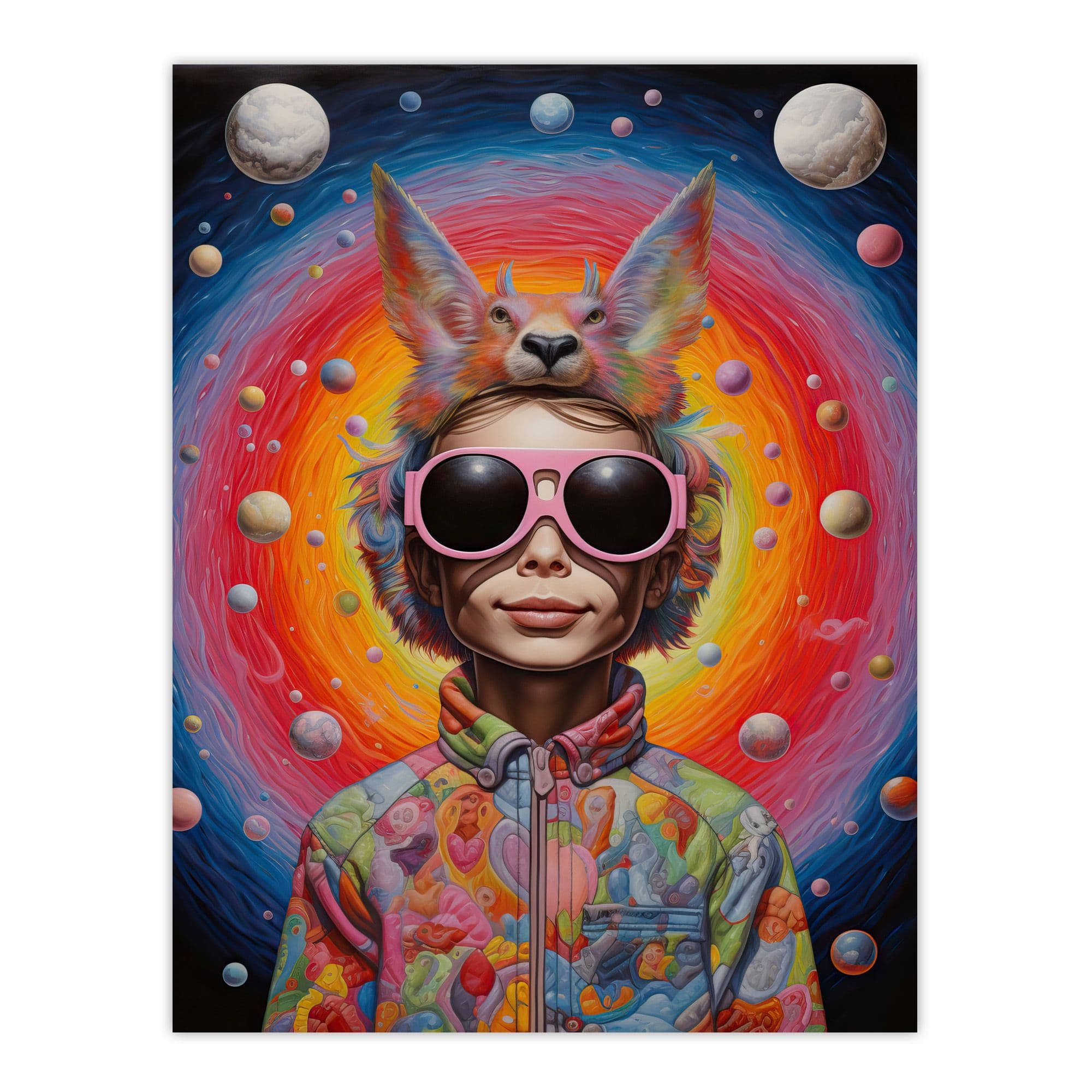Surreal Abstract Portrait Big Bold Bright Fun Portrait Animal Hat Outer Space Quirky Large Wall Unframed Art Poster Print Thick Paper 18X24 Inch