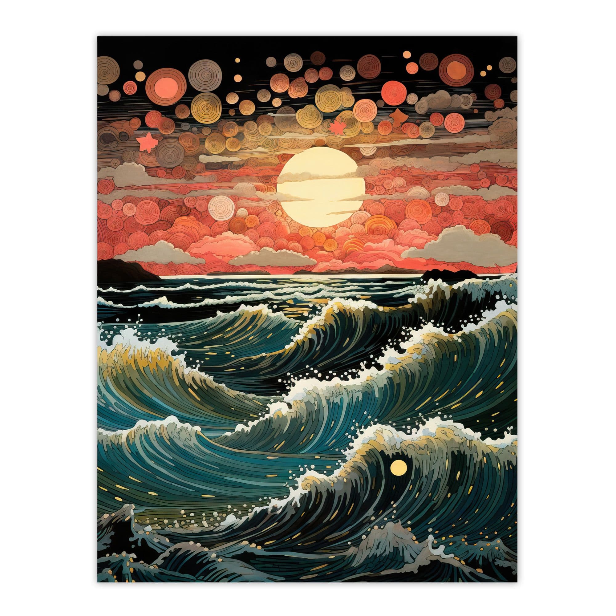 Great Wave Off Wonder Abstract Seascape Storm On Moonlit Bubble Sky Large Wall Unframed Art Poster Print Thick Paper 18X24 Inch