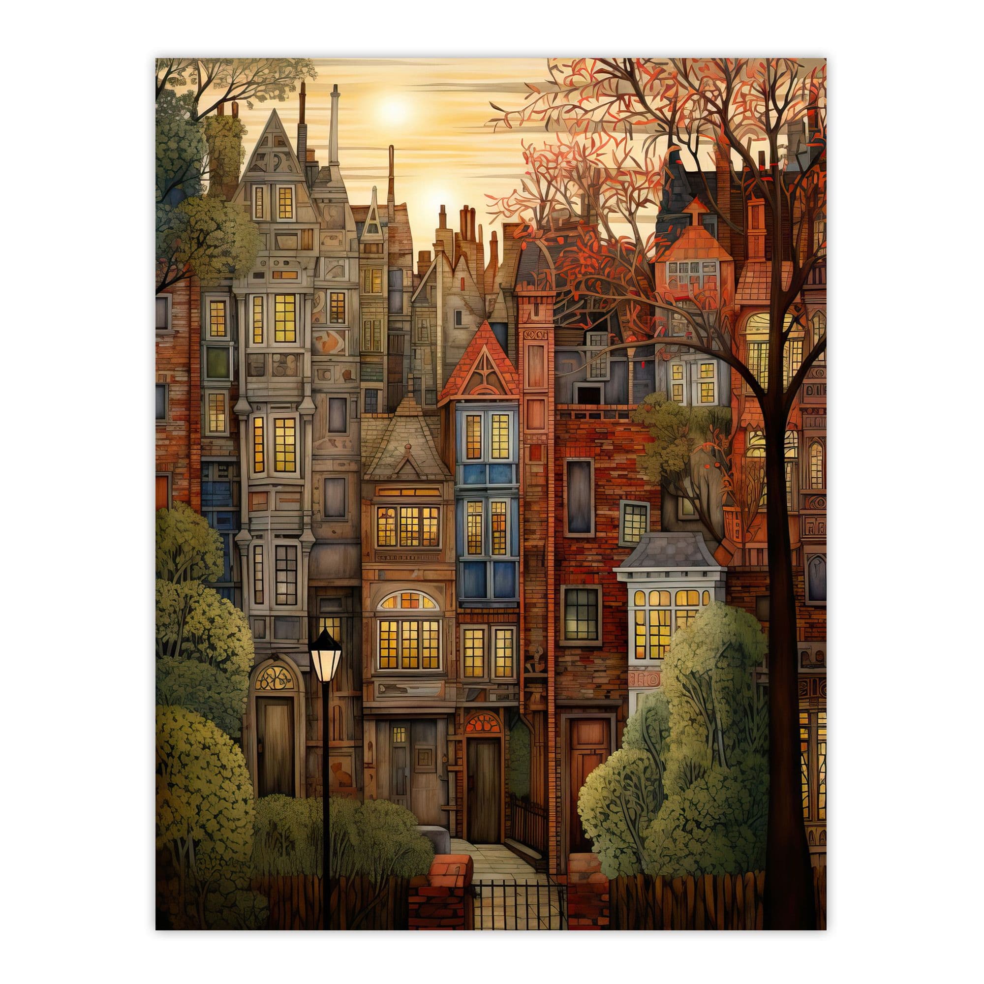Sunset Geometric Soft Cityscape Autumn Architecture Large Wall Unframed Art Poster Print Thick Paper 18X24 Inch