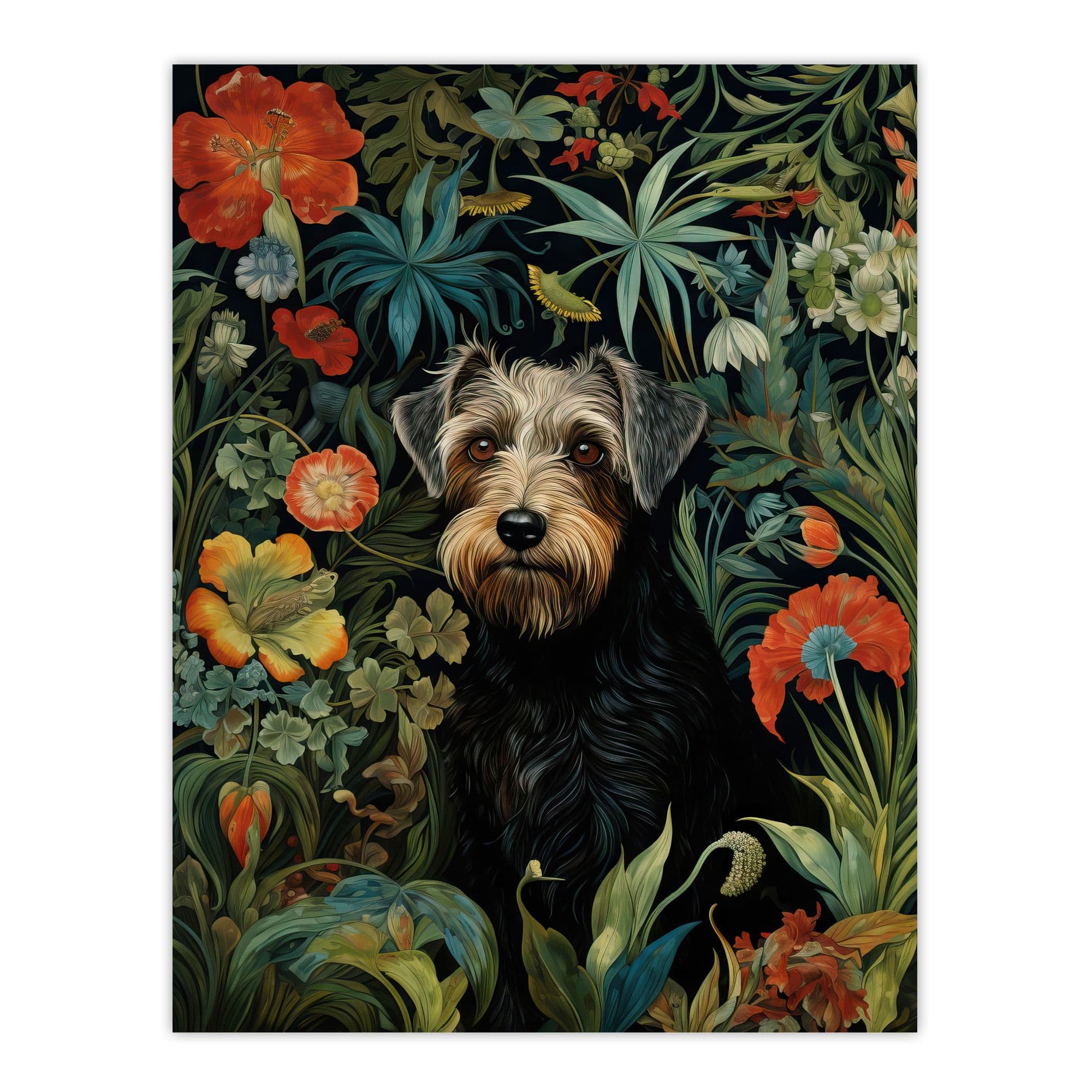 Border Terrier Dog On Elegant Wildflower Floral Backdrop William Morris Style Pattern Artwork Large Wall Unframed Art Poster Print Thick Paper 18X24 I