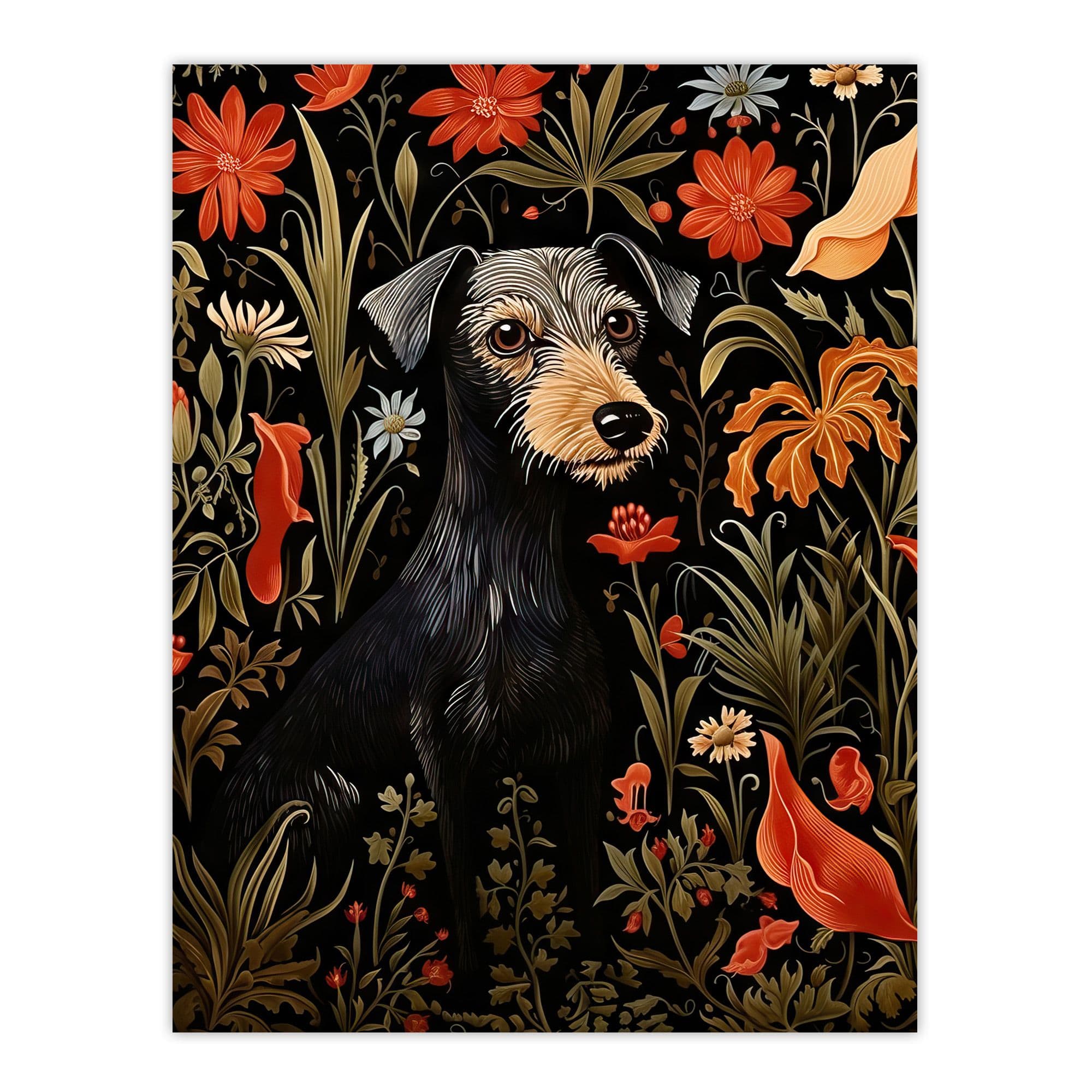 Irish Terrier Dog On Elegant Floral Backdrop William Morris Style Pattern Artwork Large Wall Unframed Art Poster Print Thick Paper 18X24 Inch
