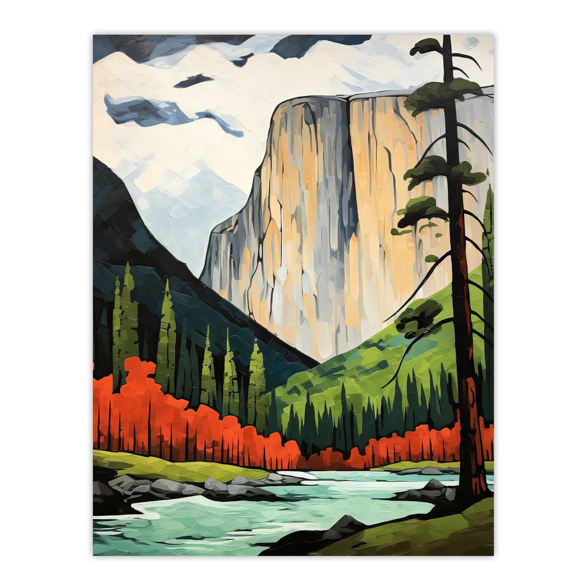 El Capitan Autumn Colours Artwork Striking Landmark Yosemite National Park Extra Large Unframed Wall Art Poster Print