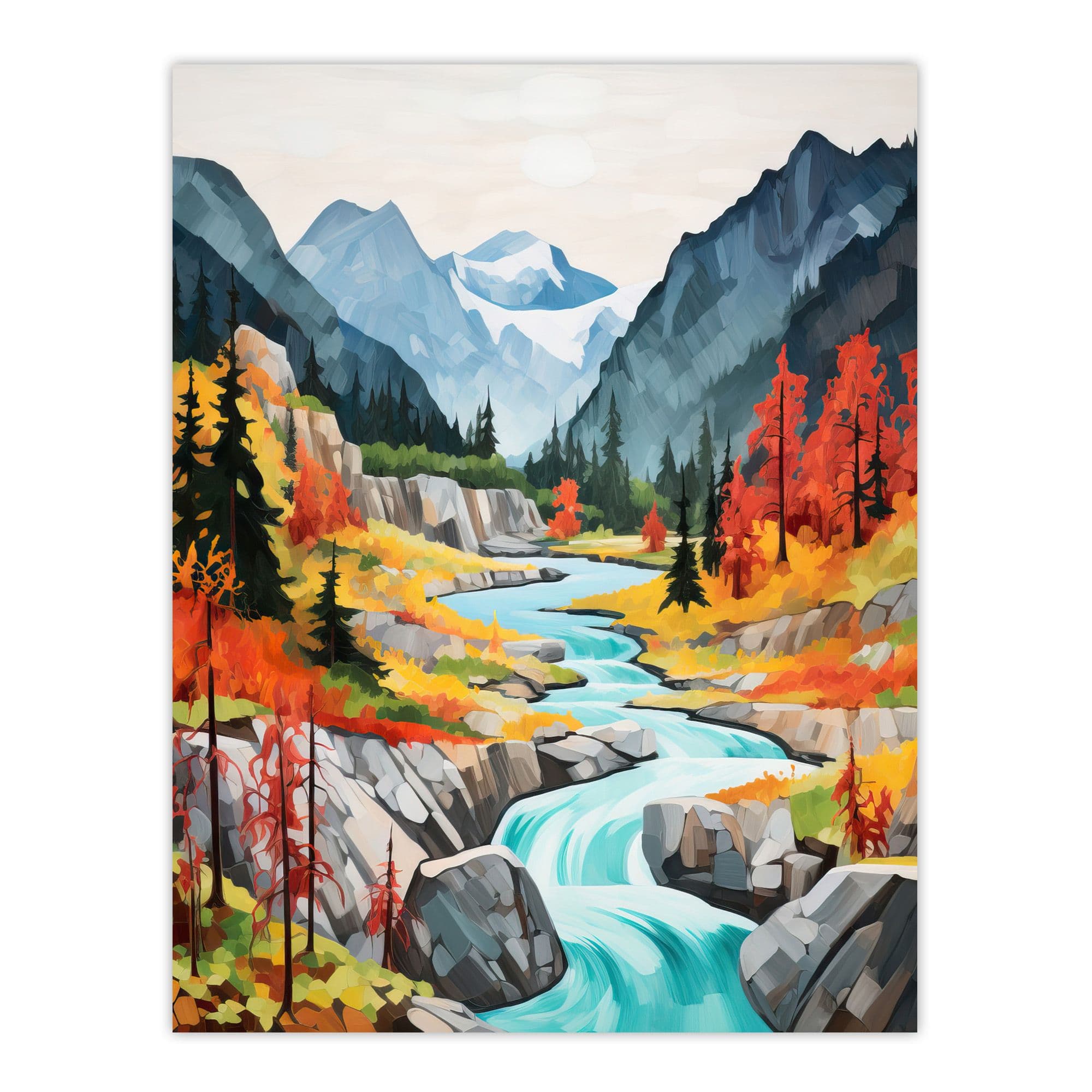 Jiuzhaigou Valley Acrylic Painting China Biosphere Reserve Forest Mountains Streams Extra Large Unframed Wall Art Poster Print