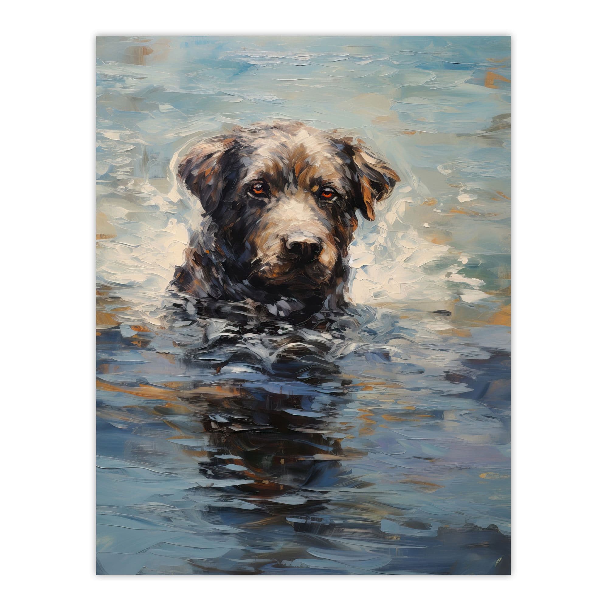 Labrador Retriever Swimming Claude Monet Style Dog Oil Painting Extra Large Unframed Wall Art Poster Print