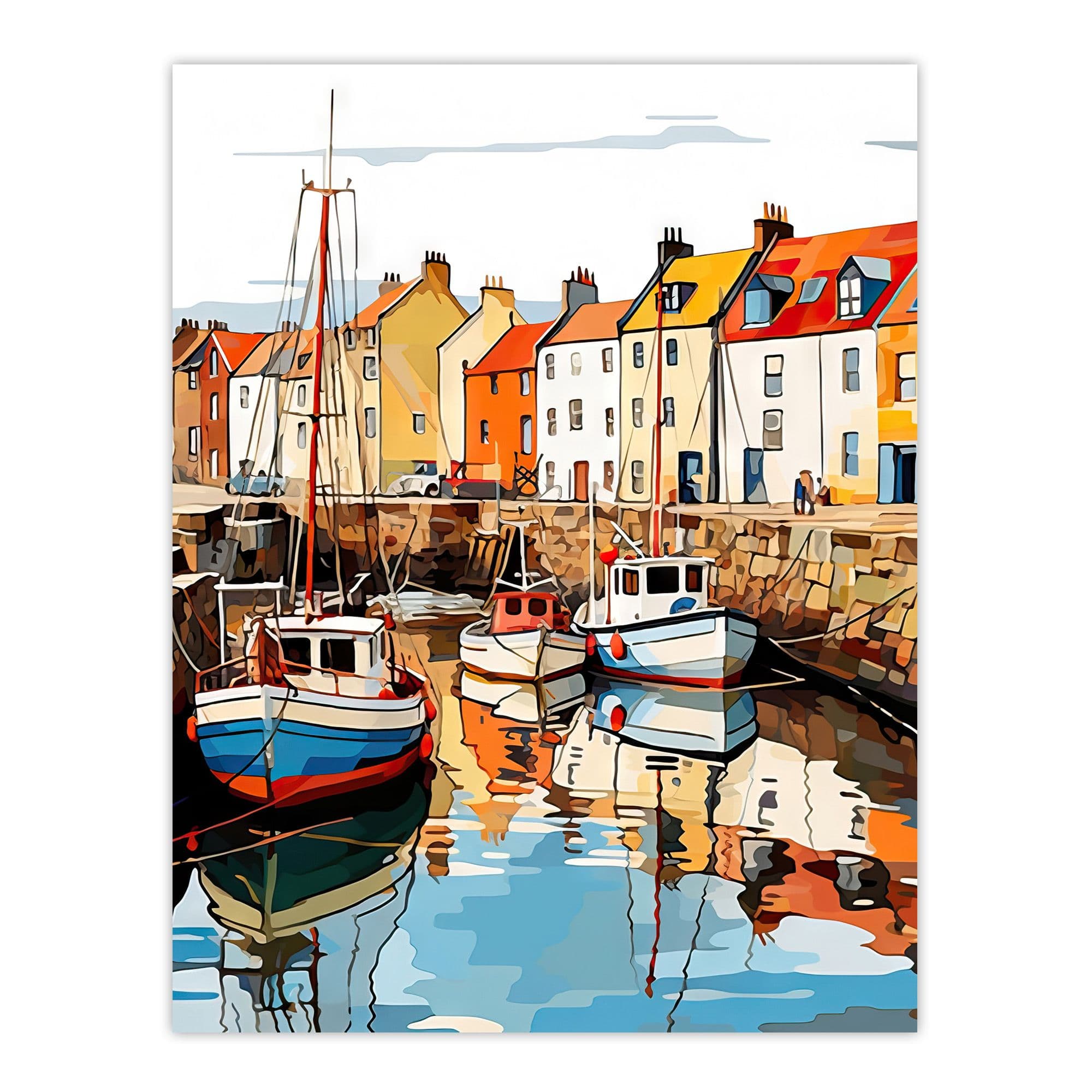 Scotland Fishing Harbour Boats Acrylic Artwork Anstruther Harbour Fife 1965 Extra Large XL Unframed Wall Art Poster Print
