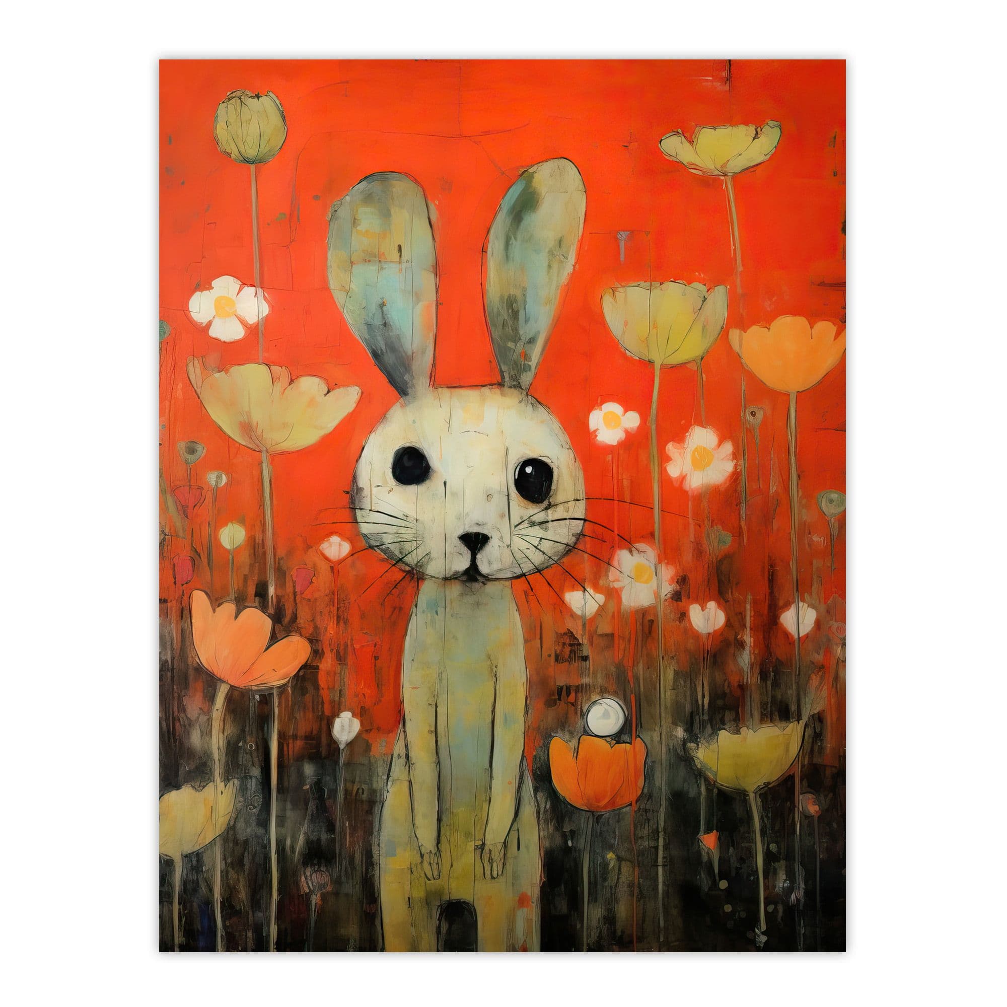 Ragdoll Rabbit In Coral Wildflower Meadow Extra Large XL Unframed Wall Art Poster Print