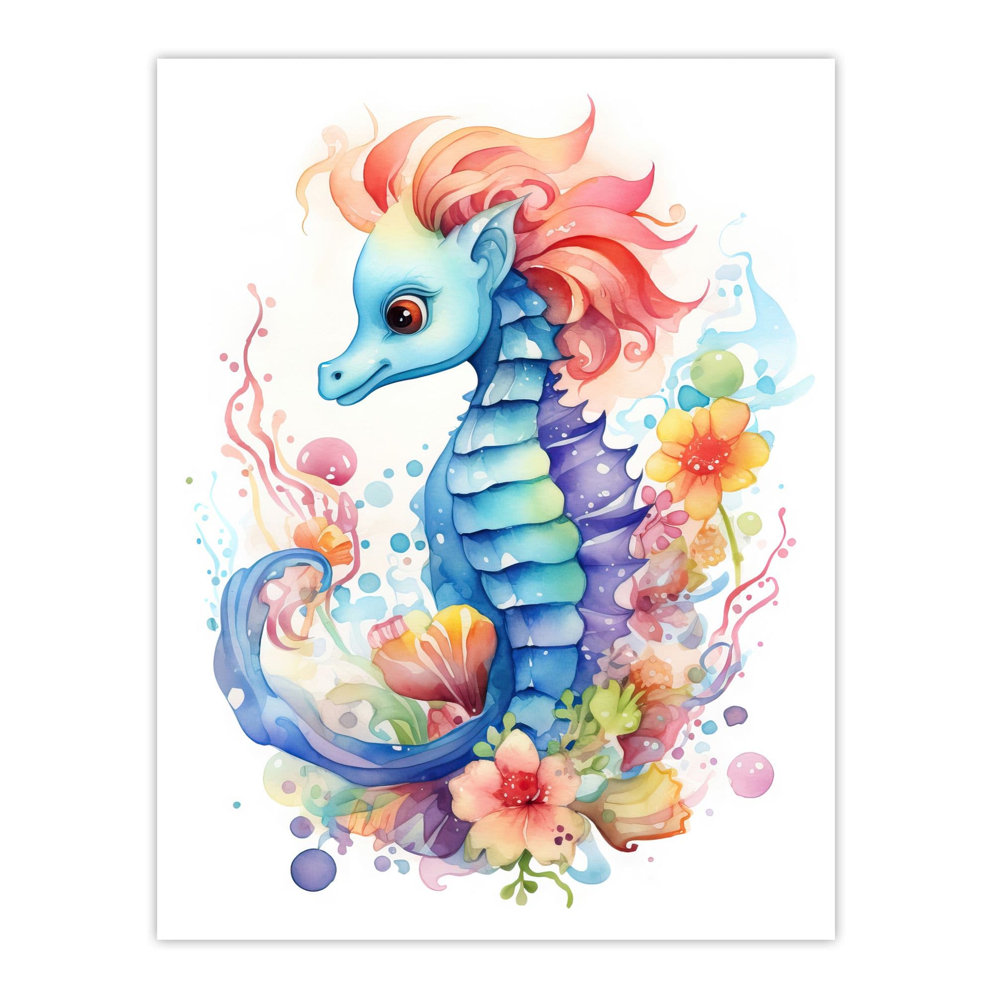 Cute Seahorse Watercolour Artwork Fun Bedroom Nursery Extra Large Unframed Wall Art Poster Print
