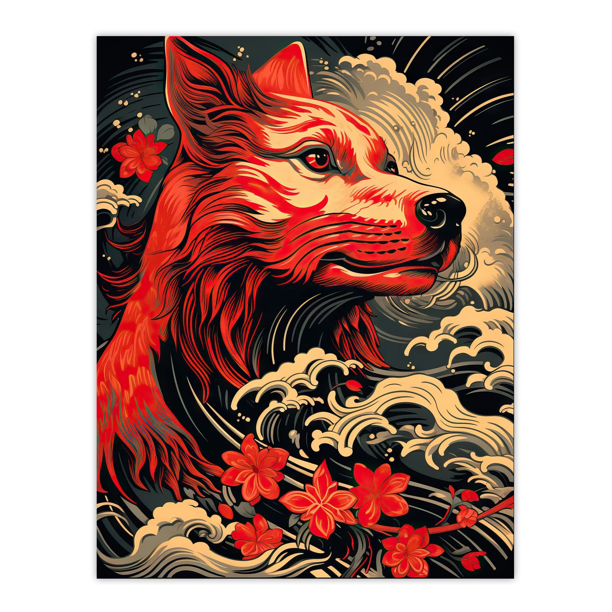 Majestic Red Japan Sea Dog Concept Art Bold Portrait Extra Large XL Unframed Wall Art Poster Print